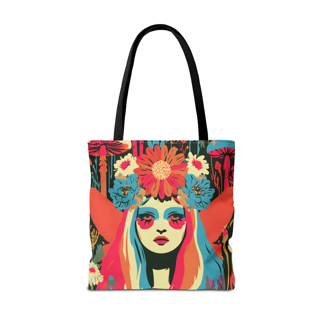 Psychedelic Floral Crown Fairy Portrait Tote