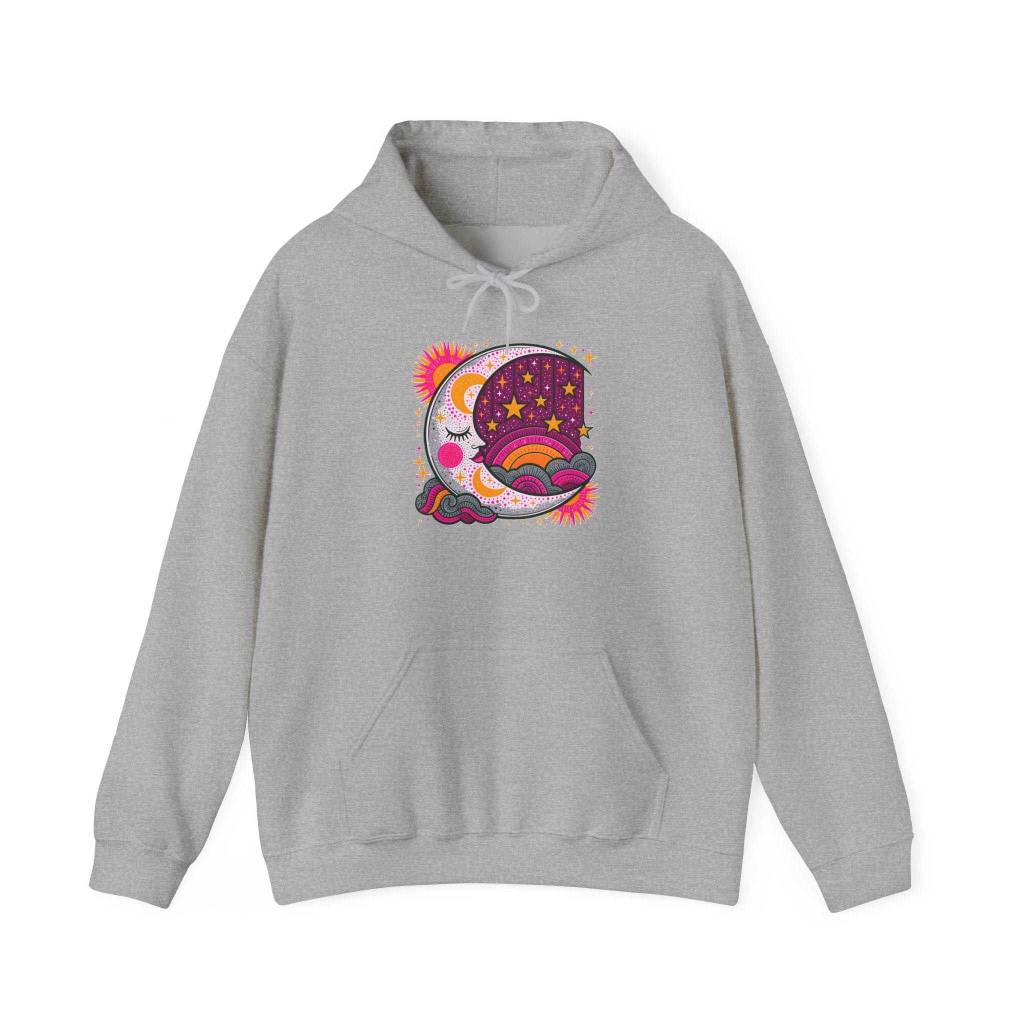 Celestial Dream Moon Hoodie – Vintage Psychedelic Stars & Clouds Sweatshirt