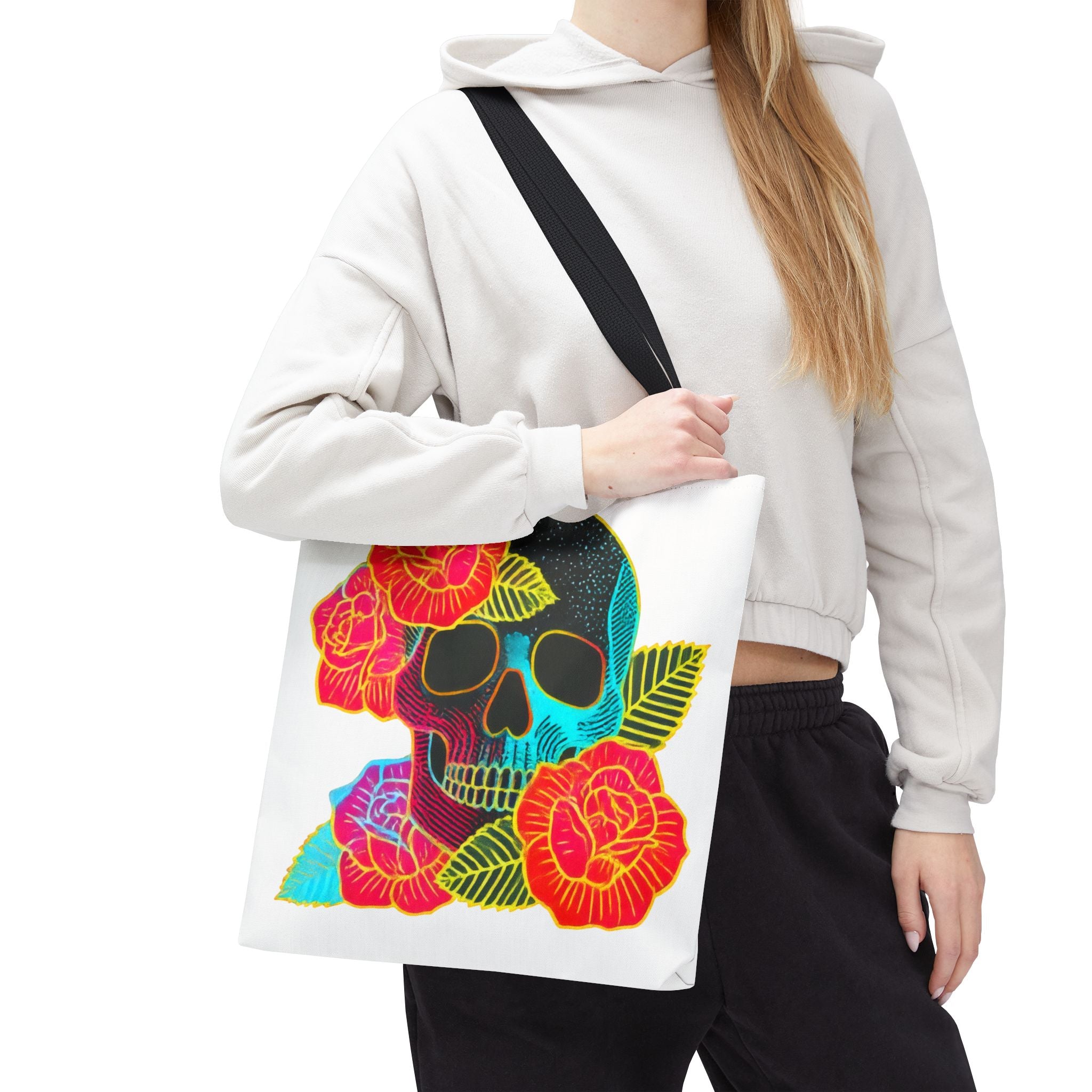 Neon Floral Skull tote bag | Day of the Dead skull tote