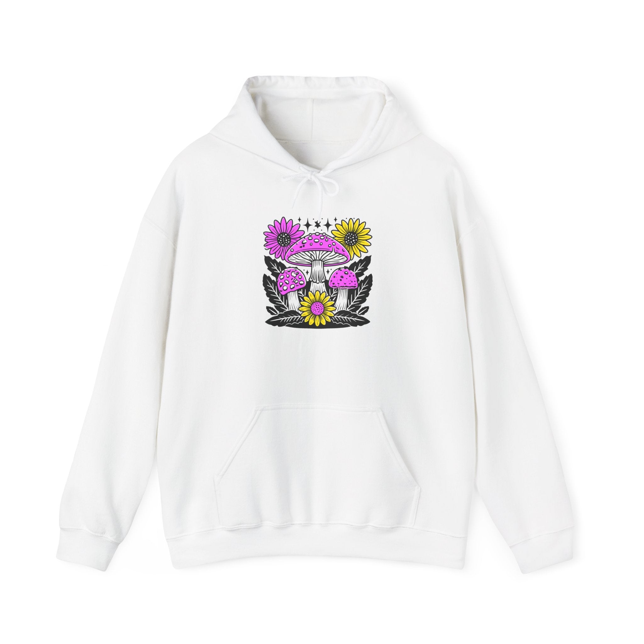Psychedelic Mushroom Hoodie — Pink & Yellow Floral Shroom Design