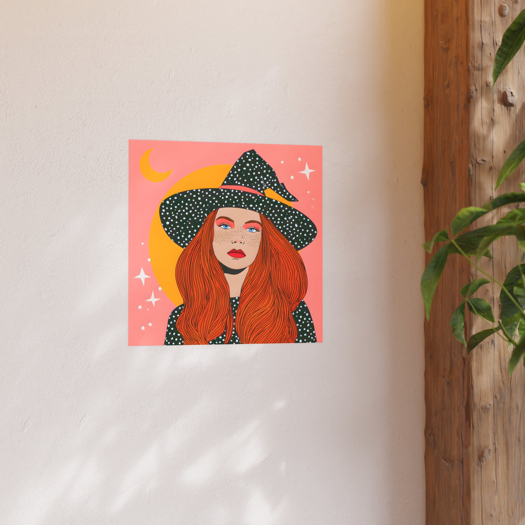 Redhead Witch Illustration Posters | Moon, Stars, Boho Wall Art