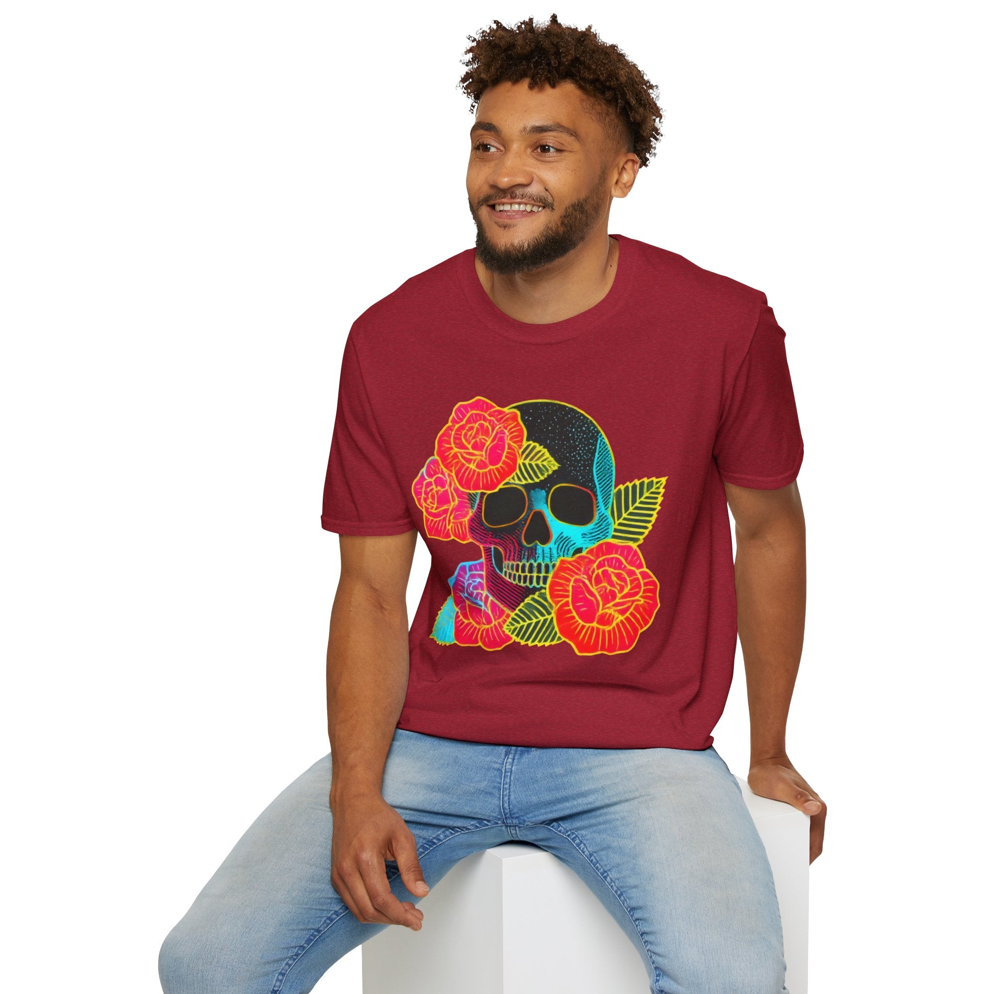 Neon Skull with Roses T-Shirt | Floral Skull Tee