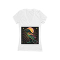 Neon Crow Illustration Tee | Moon Raven Graphic V-Neck Shirt