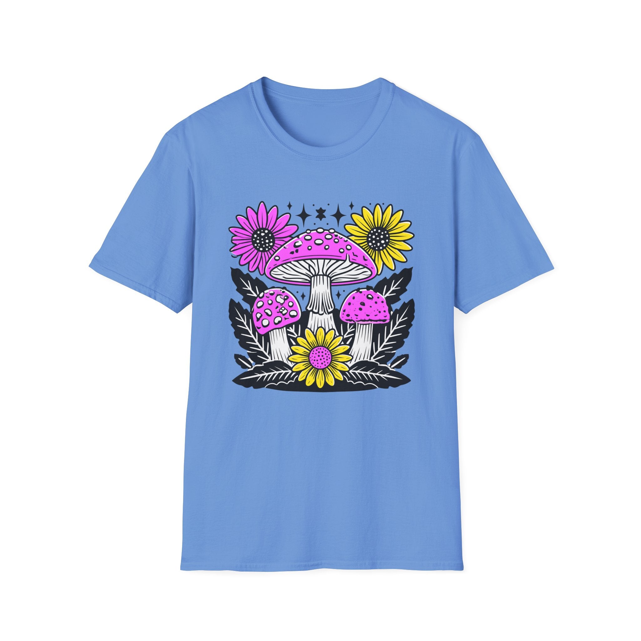 Pink Psychedelic Mushroom T-Shirt | Sunflower Graphic, Retro Mushroom Art