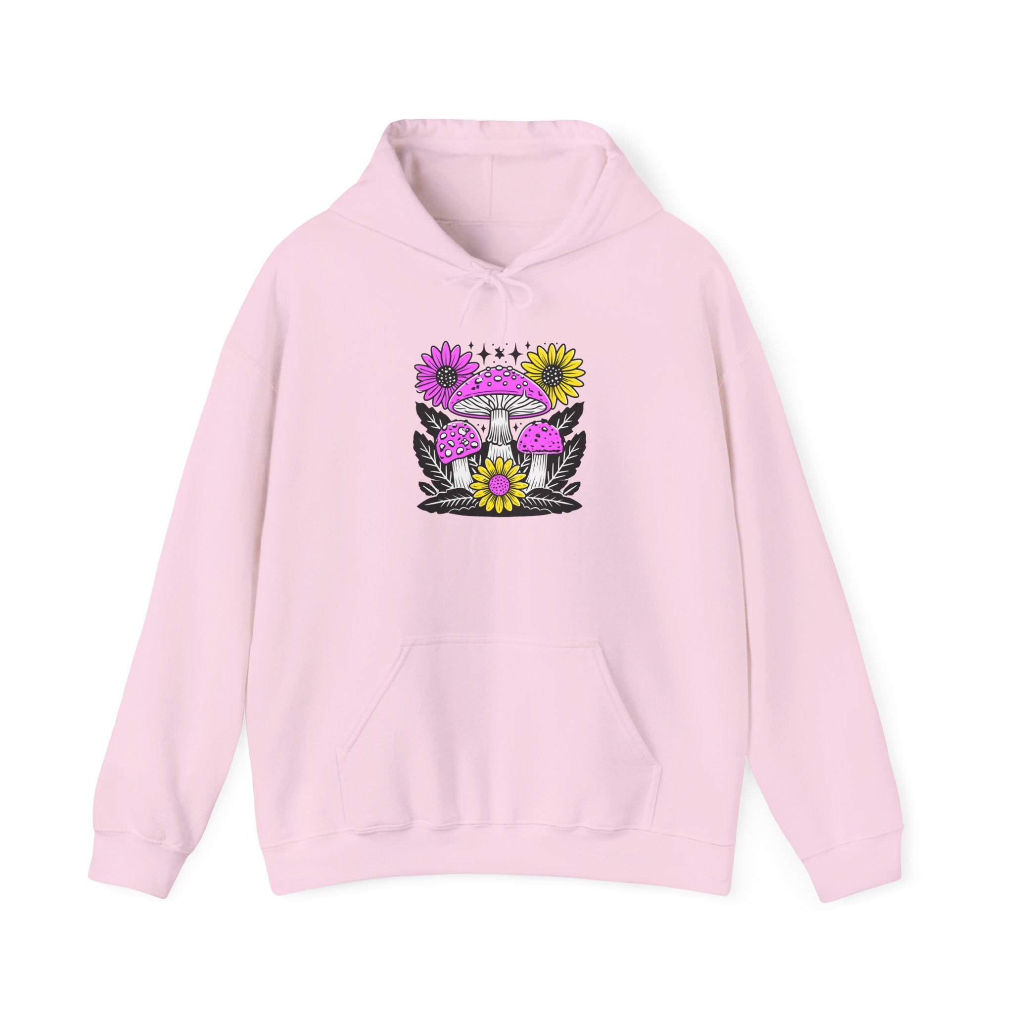 Psychedelic Mushroom Hoodie — Pink & Yellow Floral Shroom Design