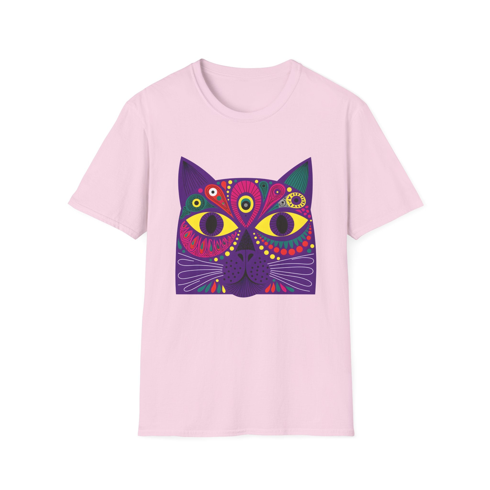 Psychedelic Colorful Cat Face T-Shirt | Vibrant Boho Cat Tee