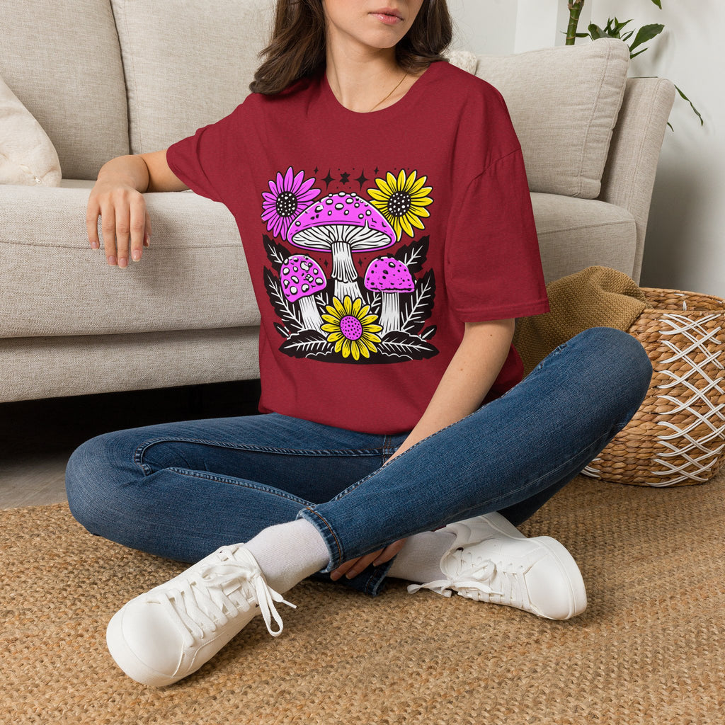 Pink Psychedelic Mushroom T-Shirt | Sunflower Graphic, Retro Mushroom Art