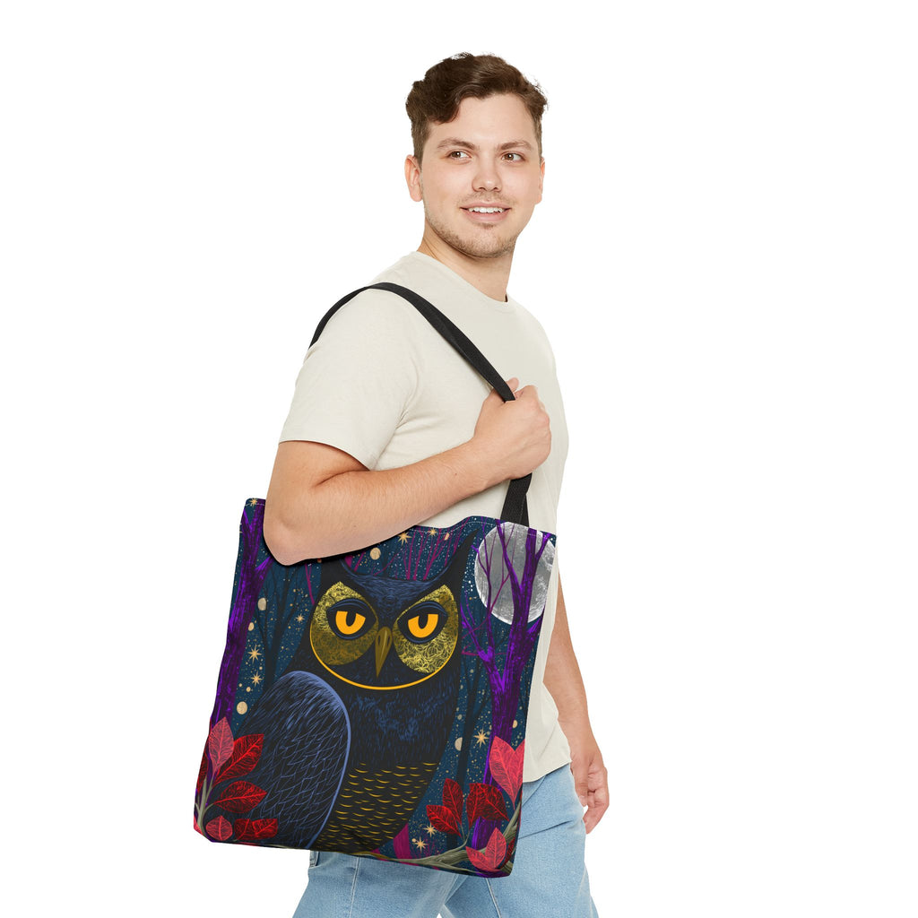 Midnight Owl Tote Bag | Night Forest Illustration, Moonlit Leaves