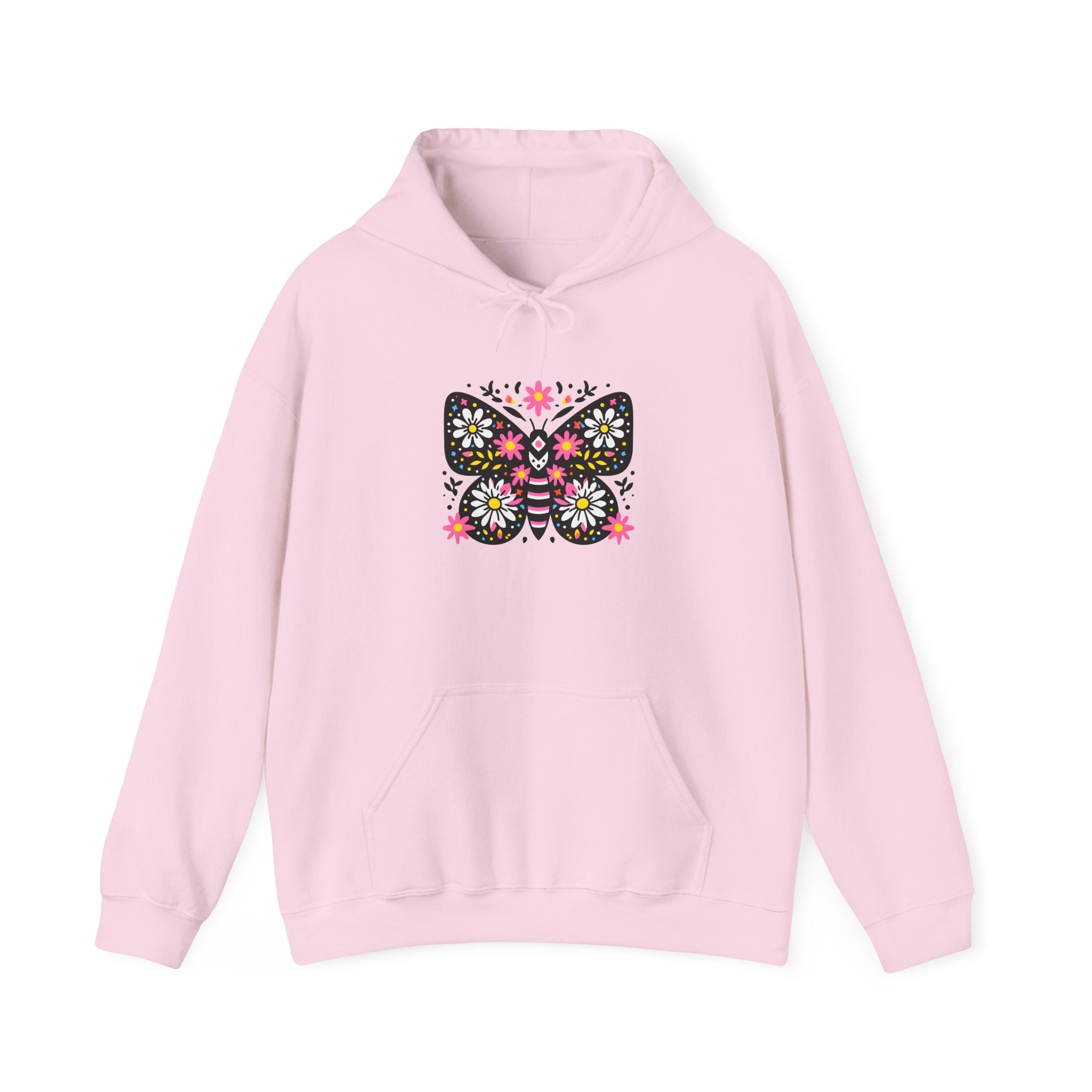 Floral Folk Art Butterfly Hoodie — Colorful Boho Sweatshirt