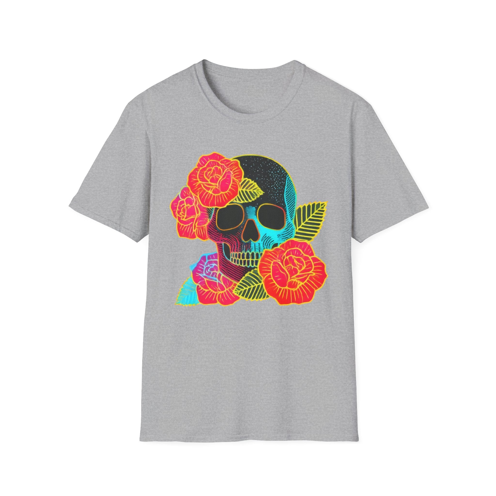 Neon Skull with Roses T-Shirt | Floral Skull Tee