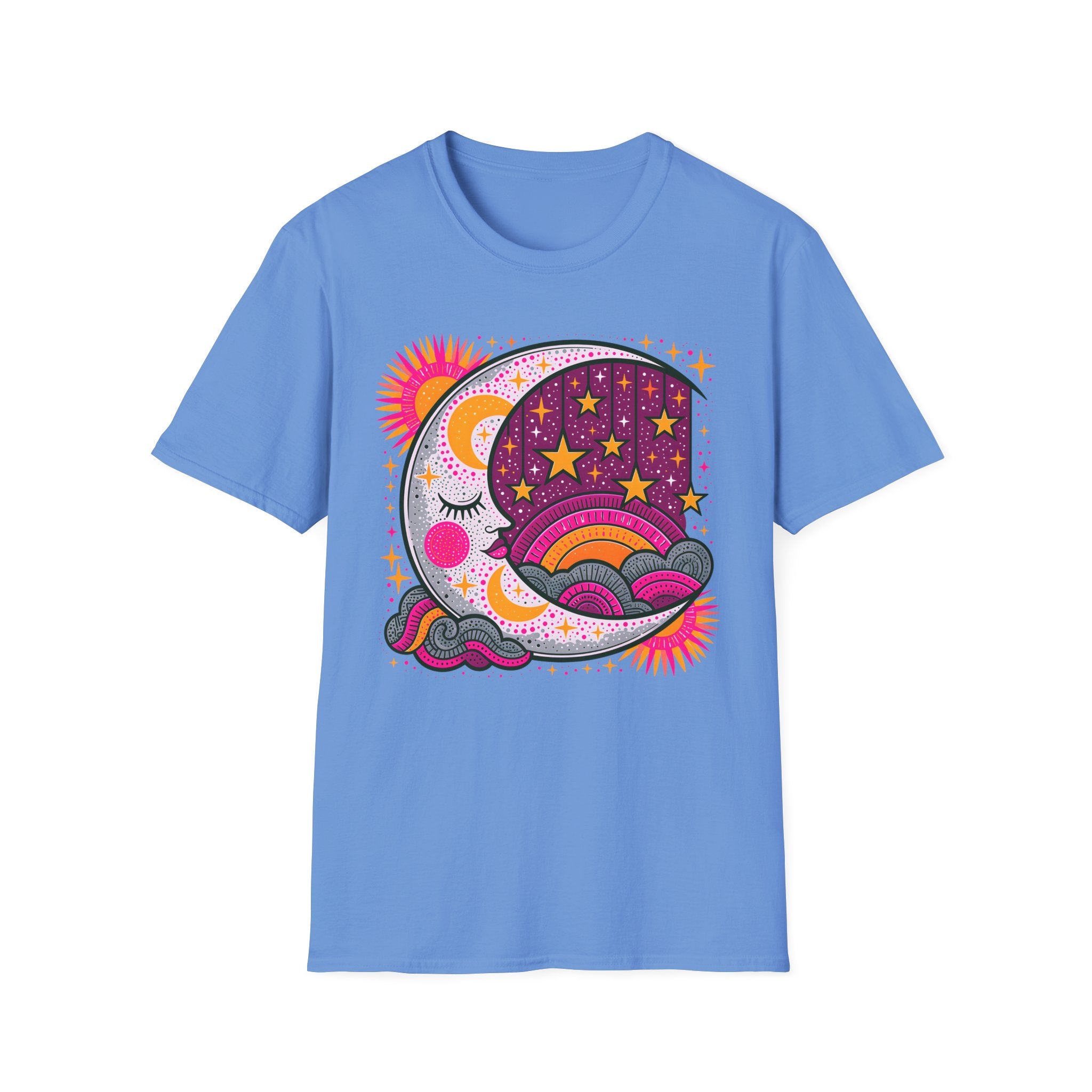 Celestial Sun Moon Rainbow T-Shirt | Retro Stars Boho Tee