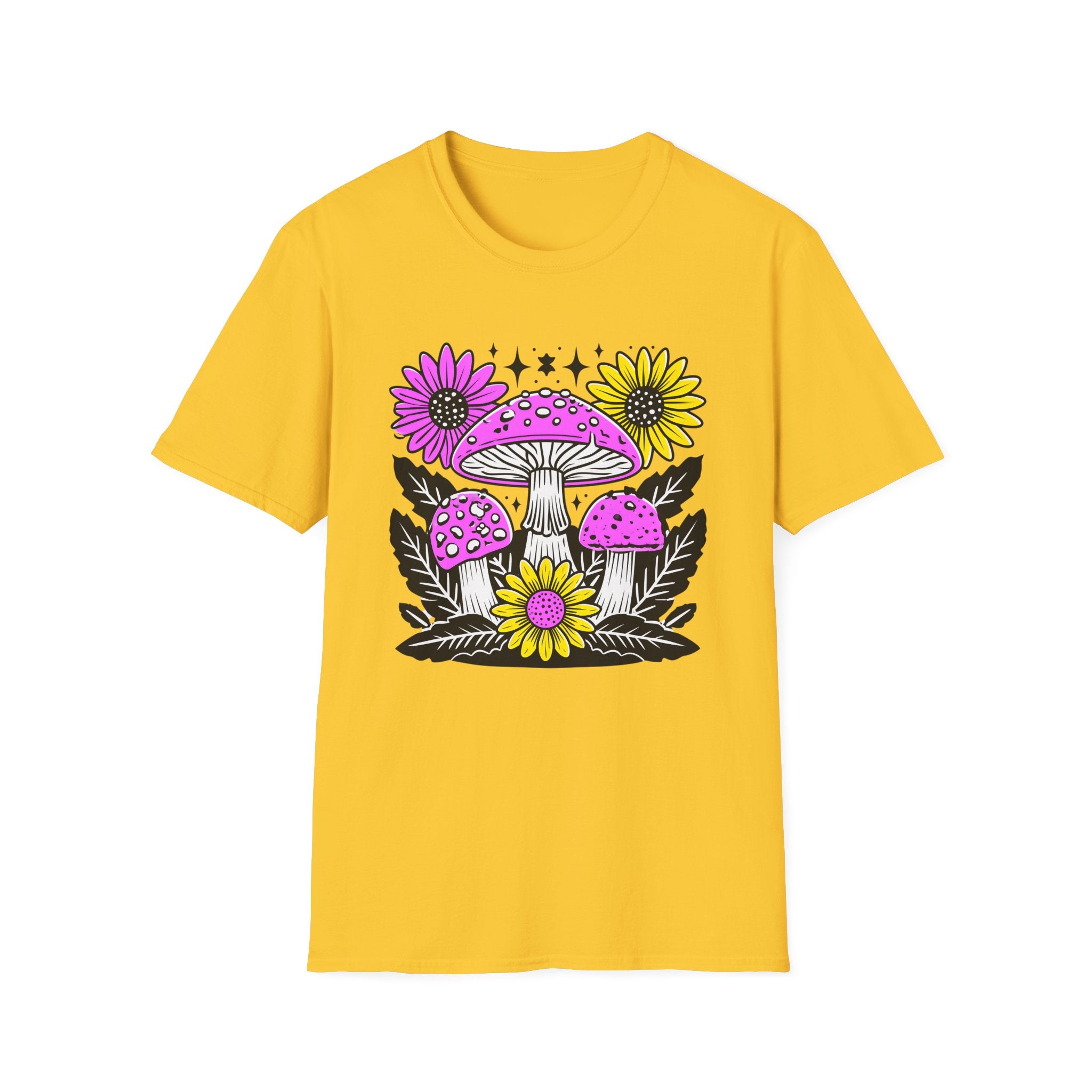 Pink Psychedelic Mushroom T-Shirt | Sunflower Graphic, Retro Mushroom Art