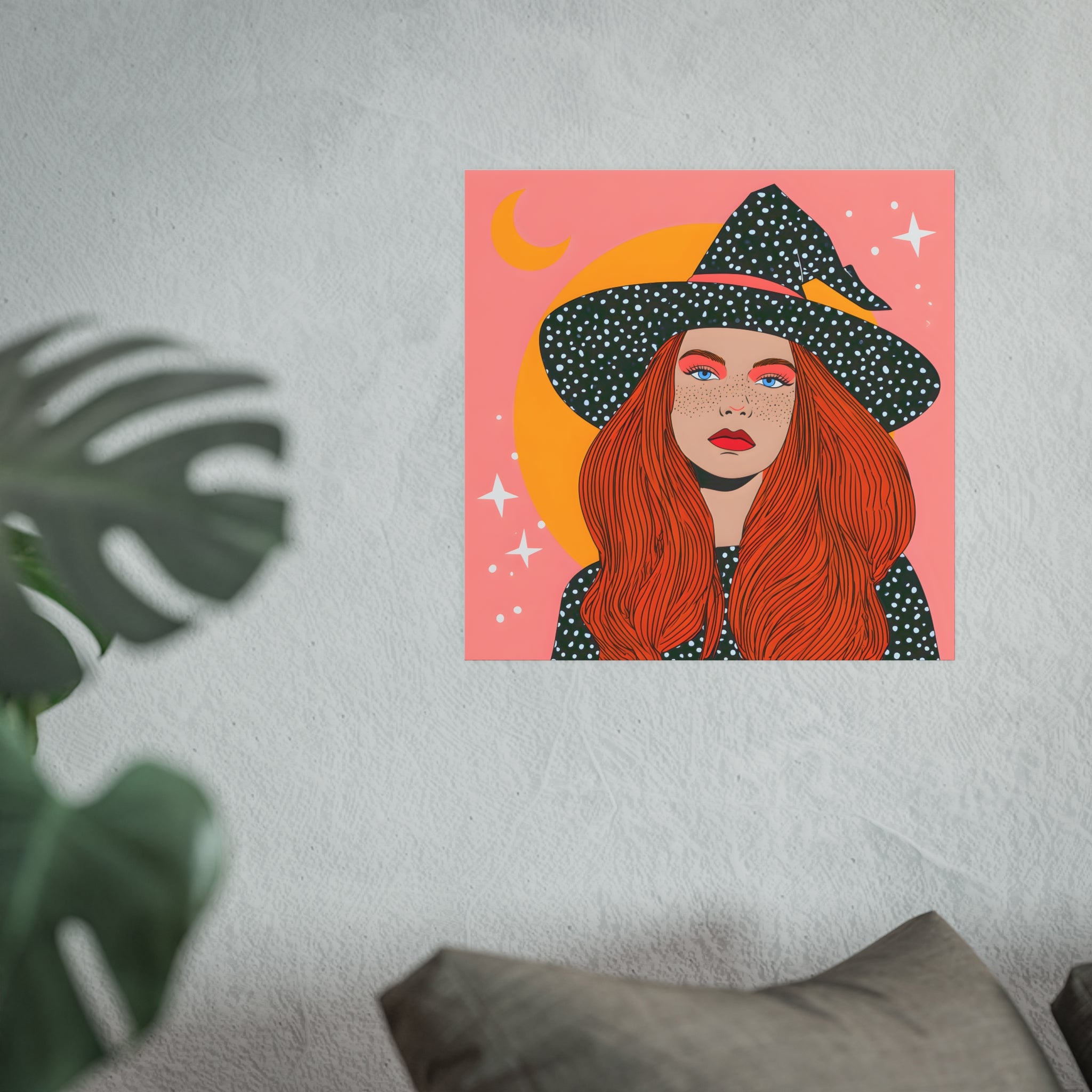 Redhead Witch Illustration Posters | Moon, Stars, Boho Wall Art