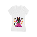 Fortune-Telling Black Cat V-Neck Tee | Mystic Cat Belly Dancer Shirt