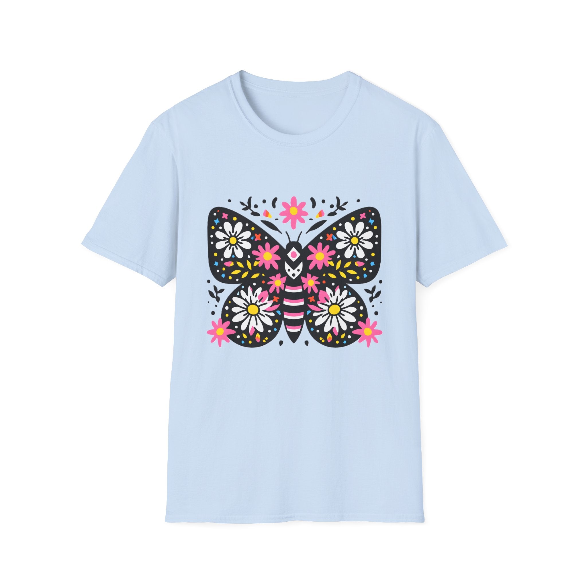 Floral Folk Art Butterfly T-Shirt | Daisy & Pink Flower Design
