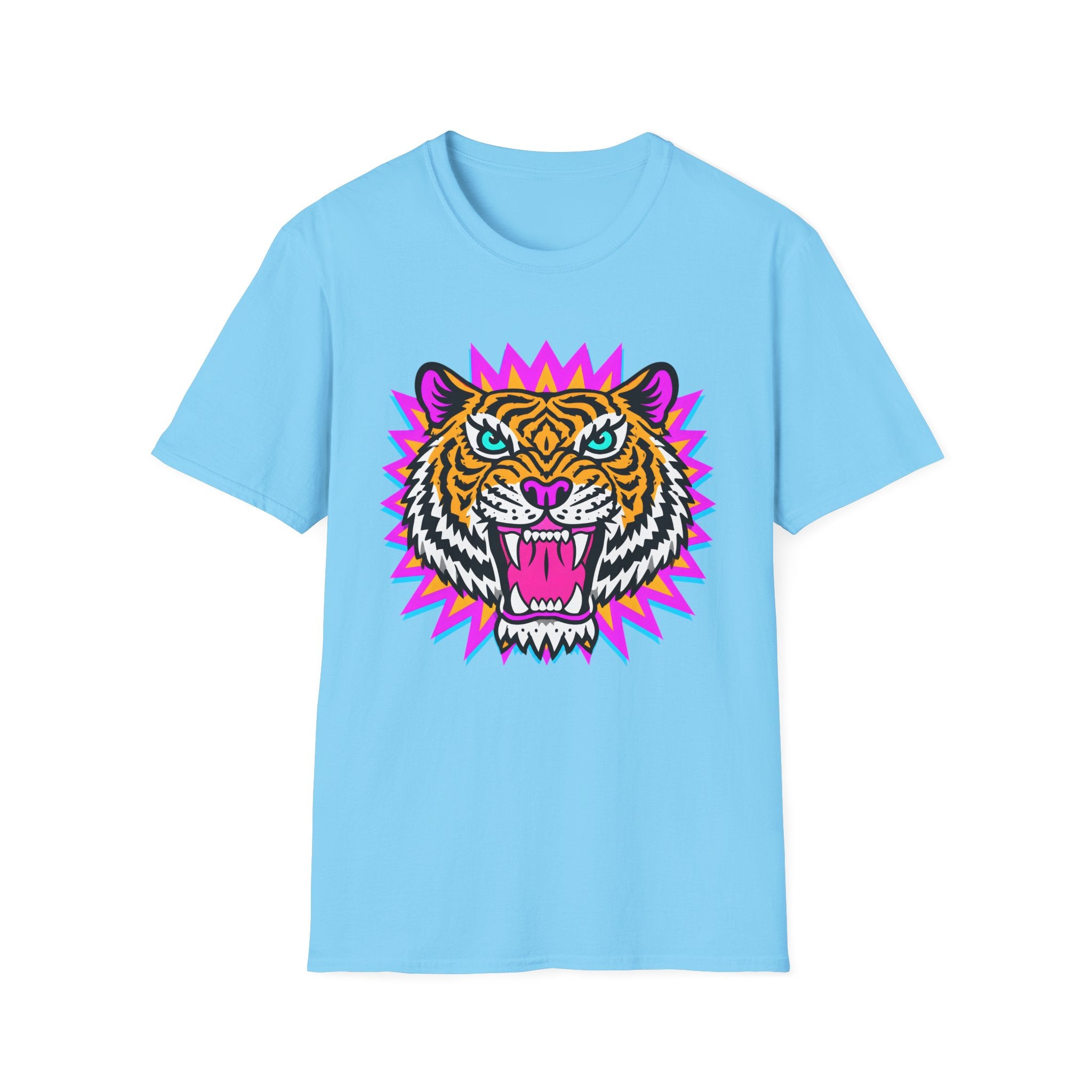 Neon Pop Tiger Head T-Shirt | Retro Tribal Cat Tee