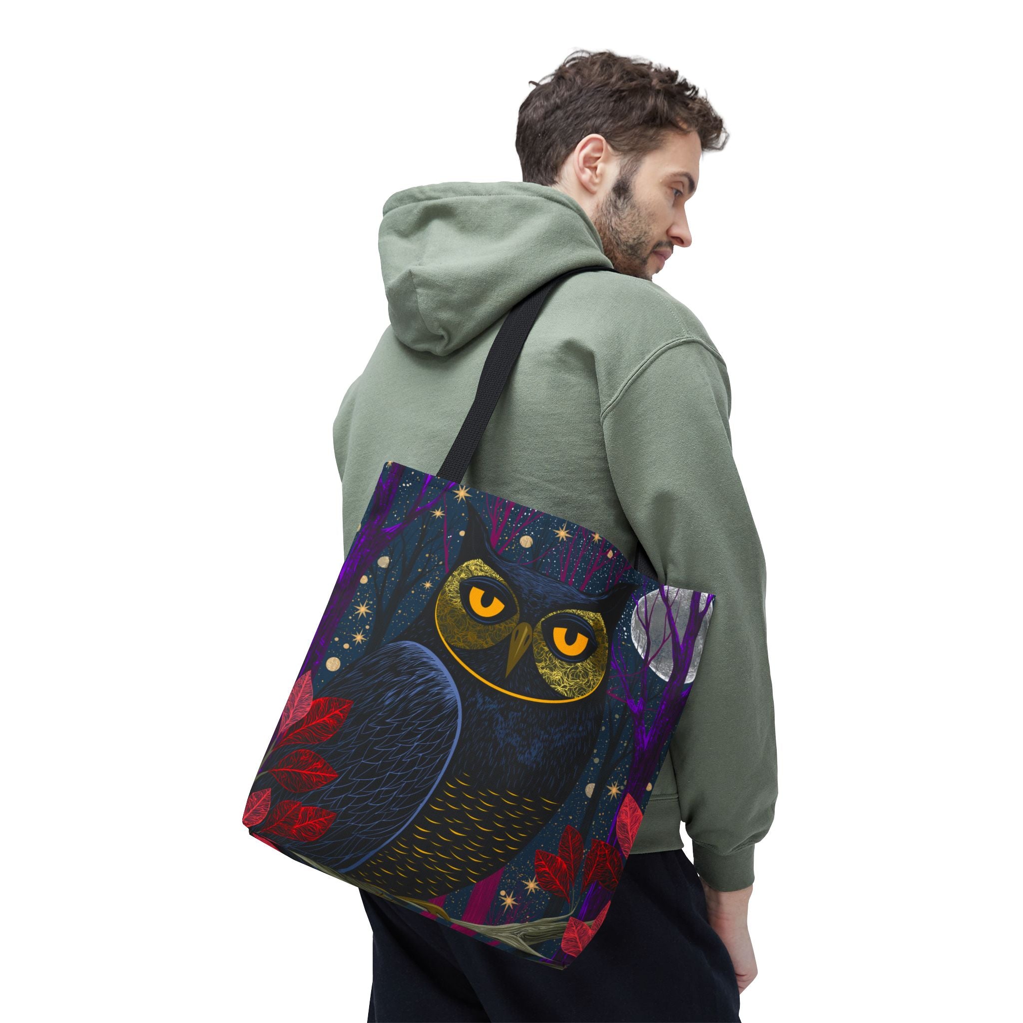 Midnight Owl Tote Bag | Night Forest Illustration, Moonlit Leaves