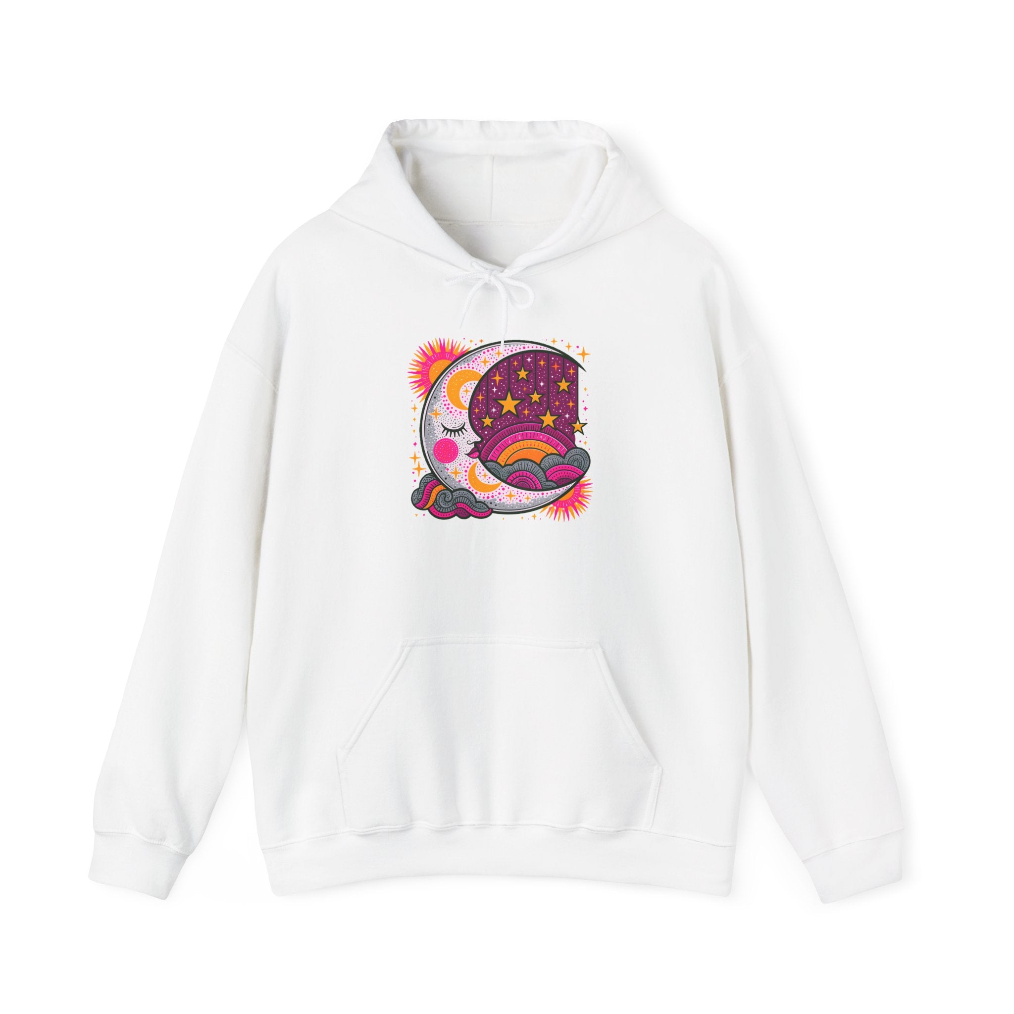 Celestial Dream Moon Hoodie – Vintage Psychedelic Stars & Clouds Sweatshirt