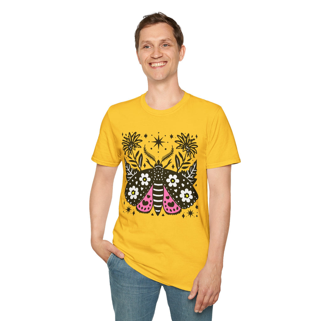 Floral Moth Shirt | Botanical Moth T-Shirt, Night Sky Floral Graphic