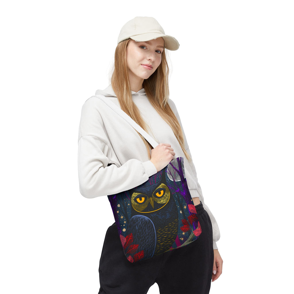 Midnight Owl Tote Bag | Night Forest Illustration, Moonlit Leaves