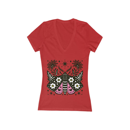 Floral Moth Illustration Tee | V-neck T-Shirt, Botanical Butterfly Design