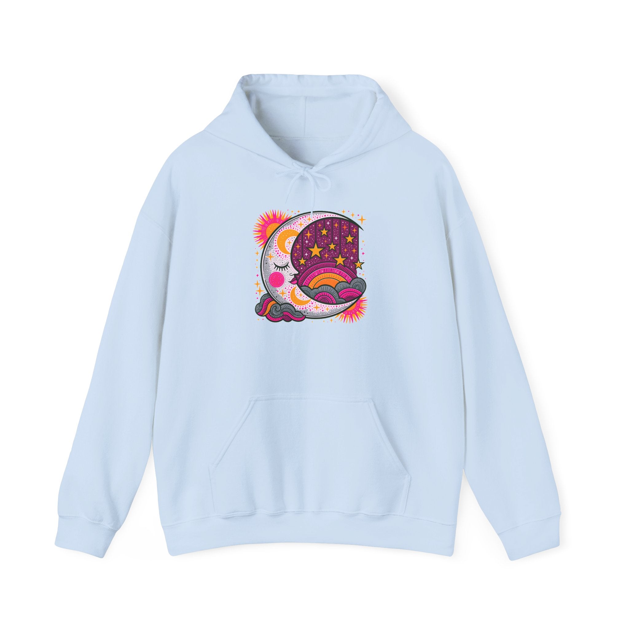 Celestial Dream Moon Hoodie – Vintage Psychedelic Stars & Clouds Sweatshirt