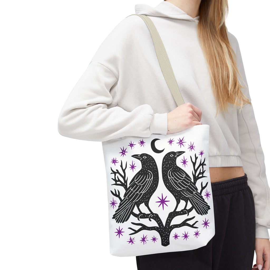 Mystic Raven Moon Tote Bag — Gothic Moon & Stars Canvas Tote Printify
