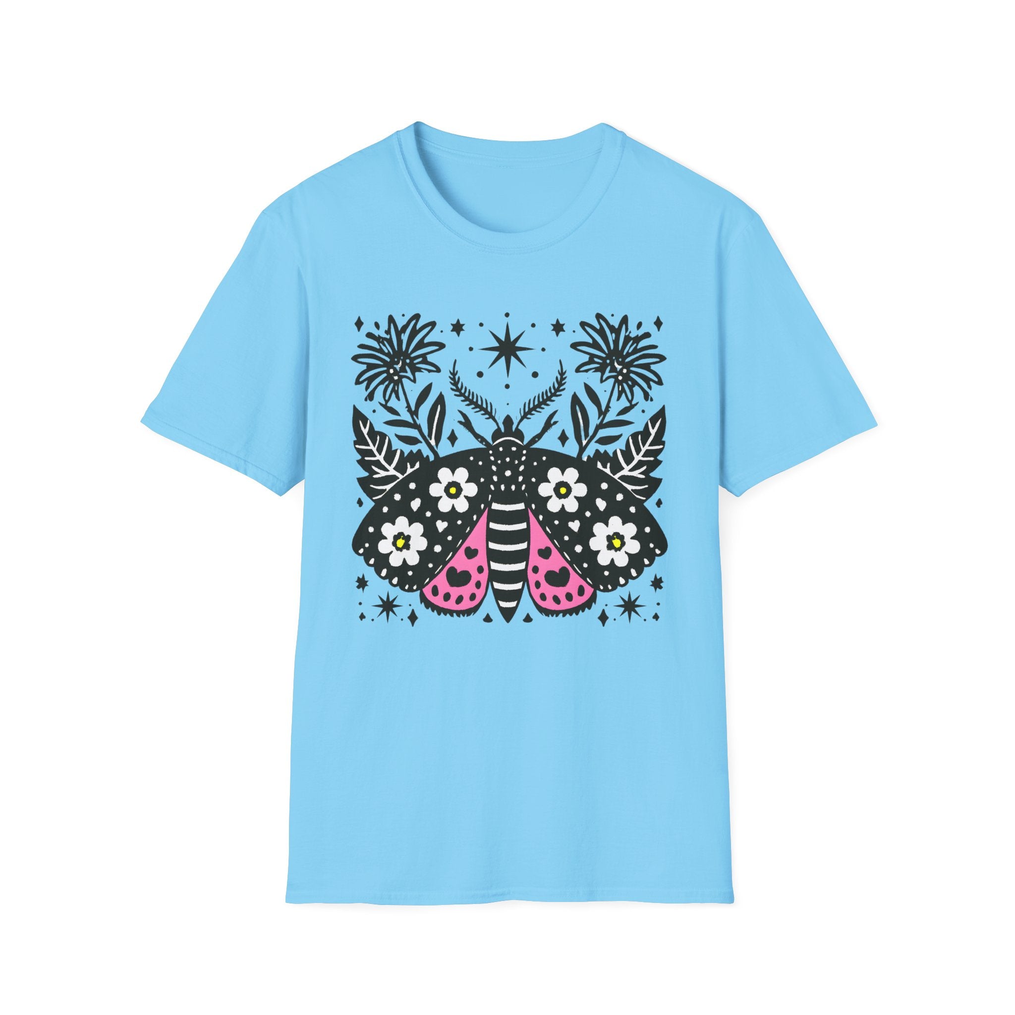 Floral Moth Shirt | Botanical Moth T-Shirt, Night Sky Floral Graphic