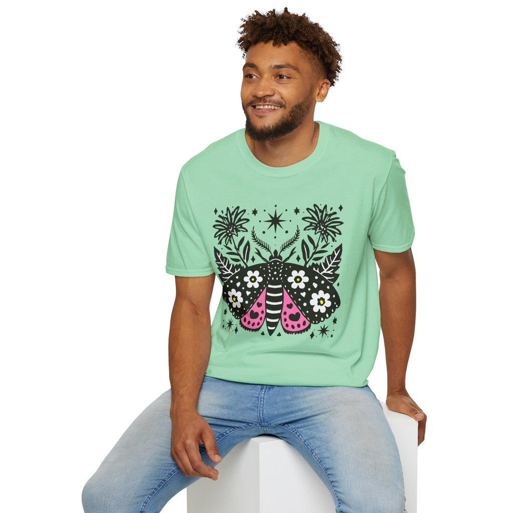 Floral Moth Shirt | Botanical Moth T-Shirt, Night Sky Floral Graphic