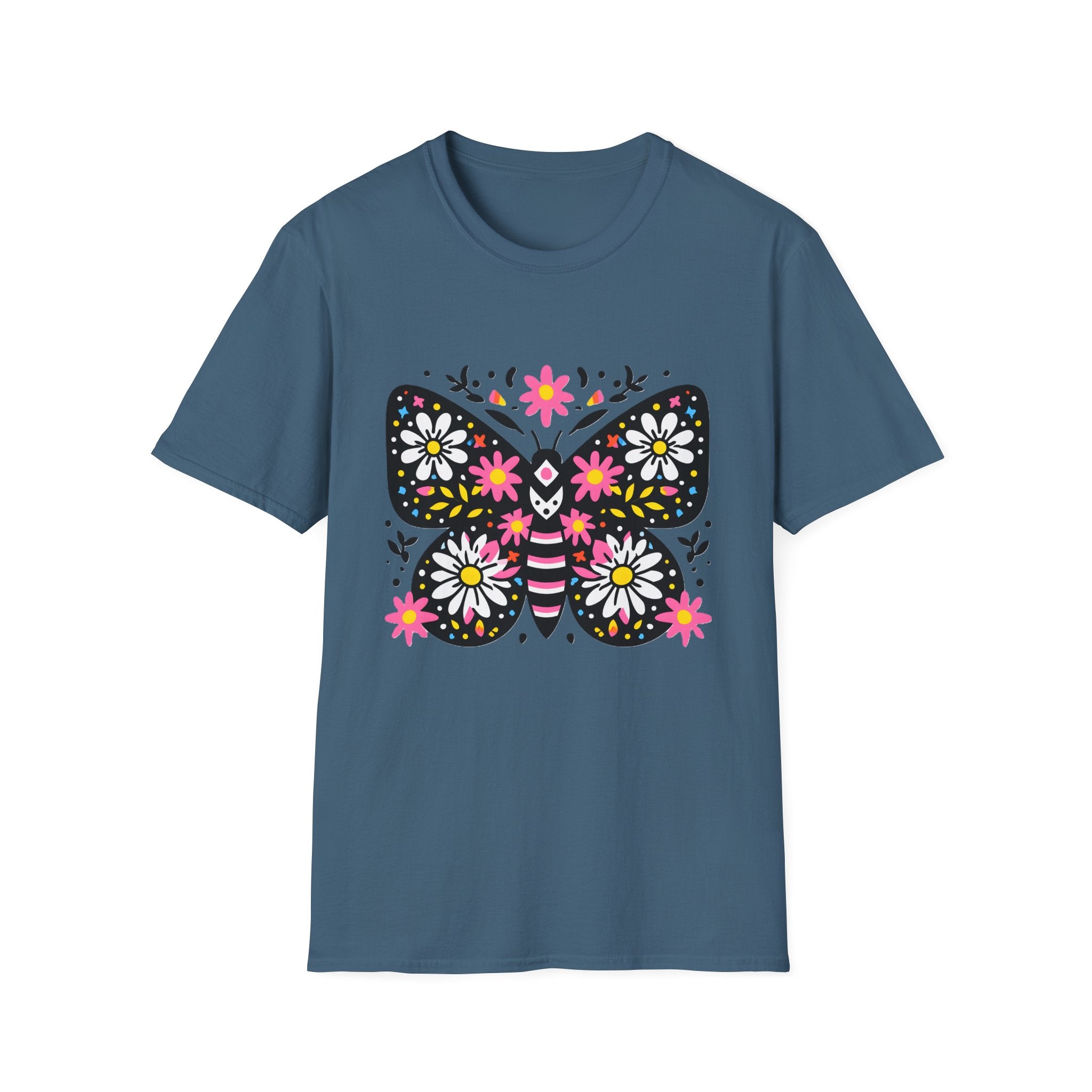 Floral Folk Art Butterfly T-Shirt | Daisy & Pink Flower Design
