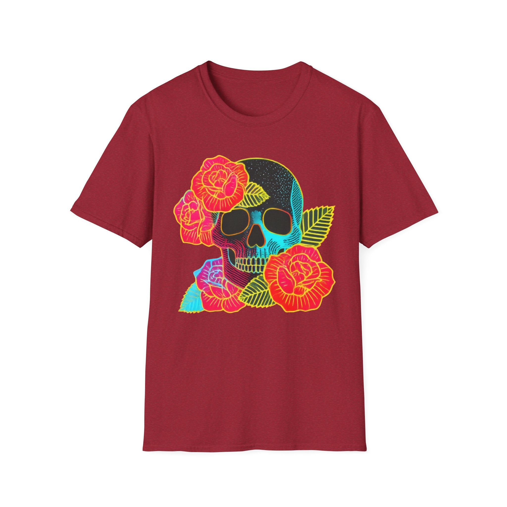 Neon Skull with Roses T-Shirt | Floral Skull Tee