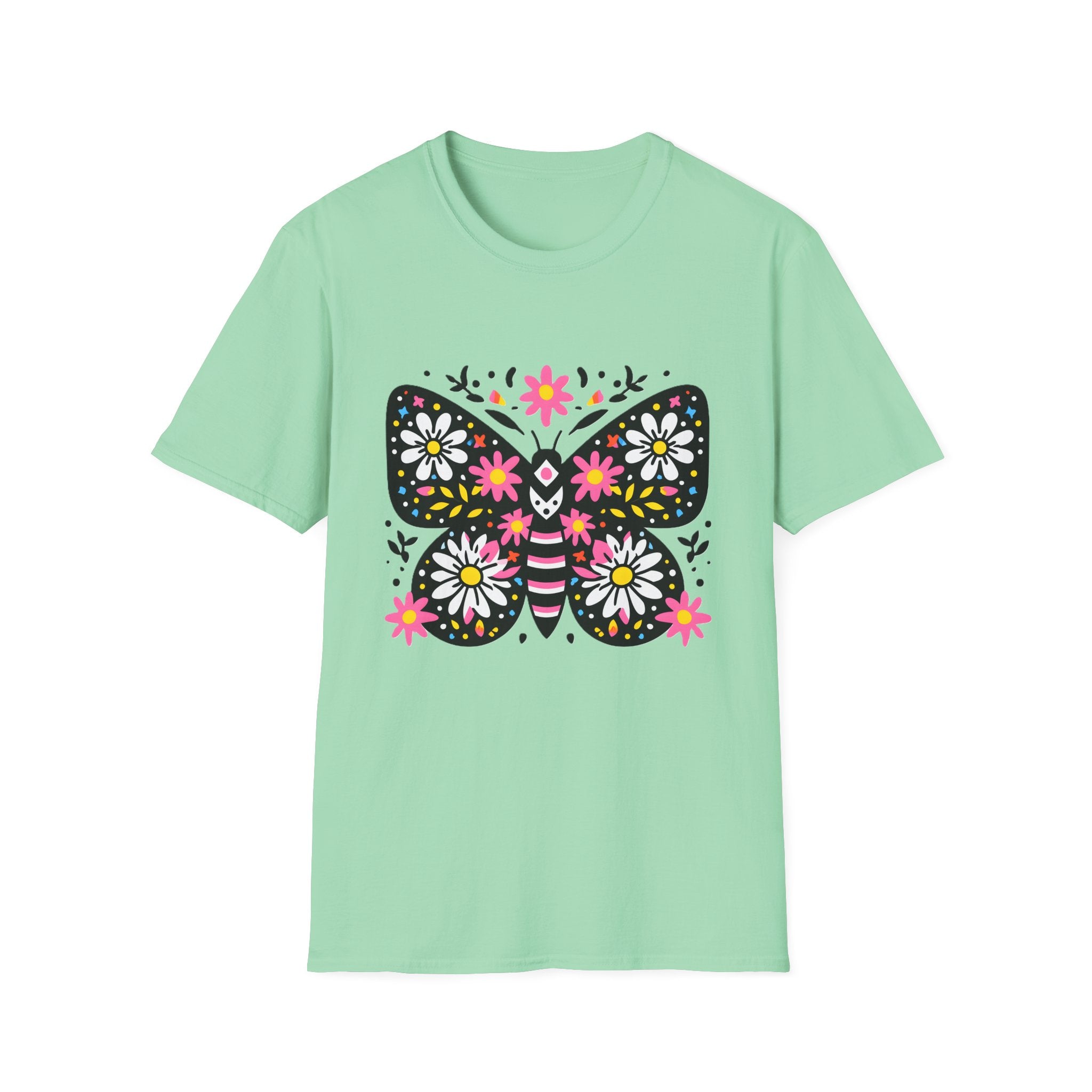 Floral Folk Art Butterfly T-Shirt | Daisy & Pink Flower Design