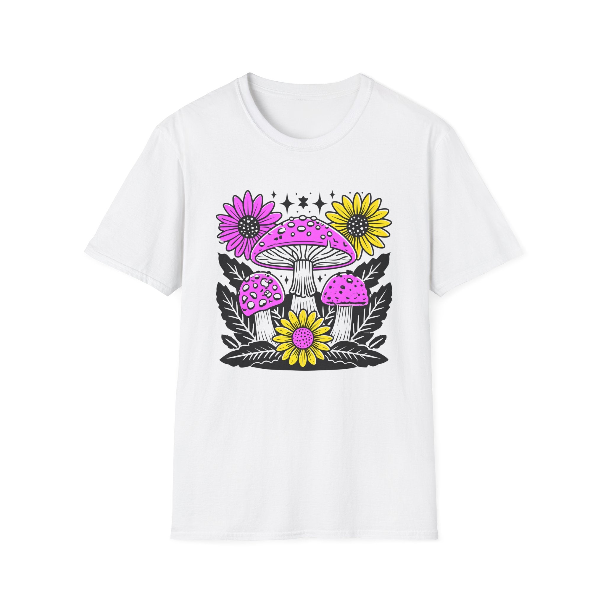Pink Psychedelic Mushroom T-Shirt | Sunflower Graphic, Retro Mushroom Art
