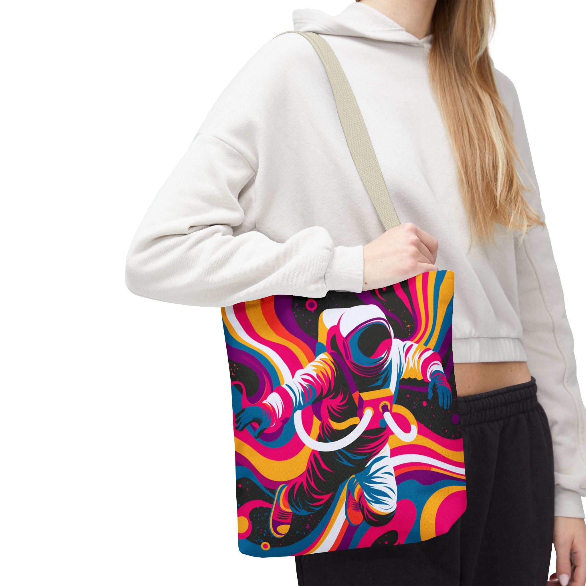 Psychedelic Astronaut Tote Bag | Colorful Space Waves