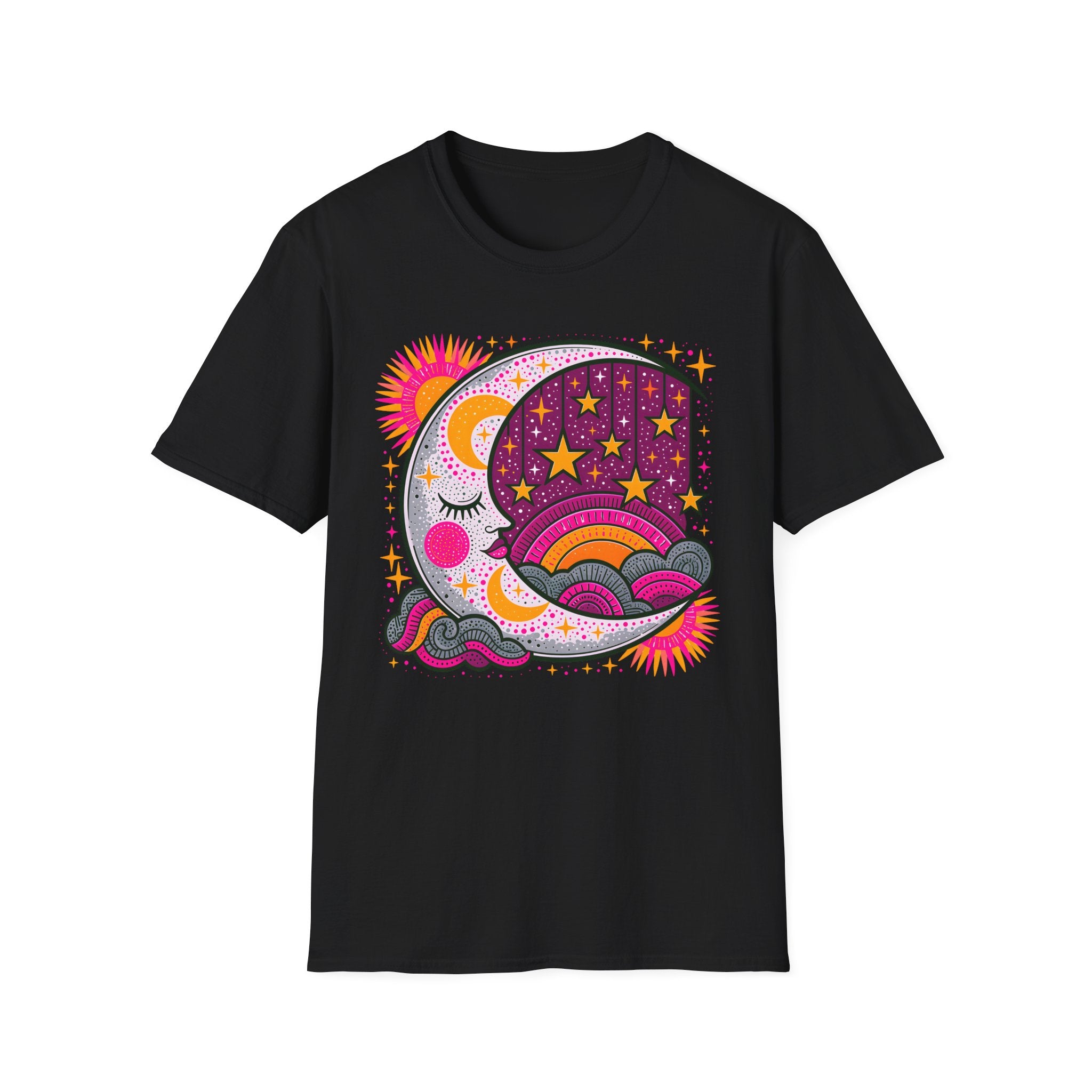 Celestial Sun Moon Rainbow T-Shirt | Retro Stars Boho Tee