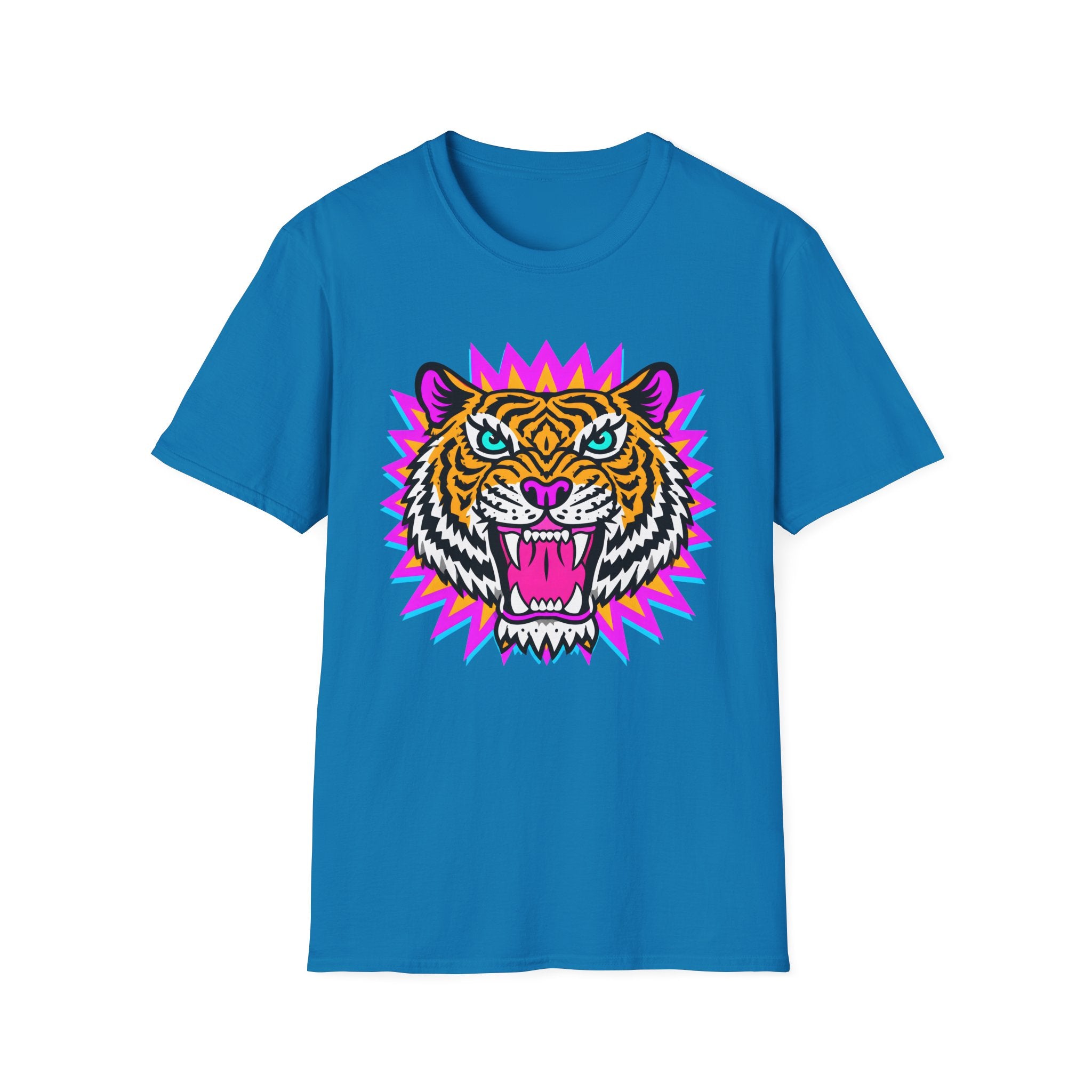 Neon Pop Tiger Head T-Shirt | Retro Tribal Cat Tee