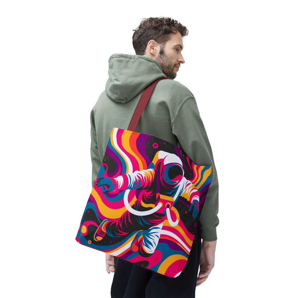 Psychedelic Astronaut Tote Bag | Colorful Space Waves