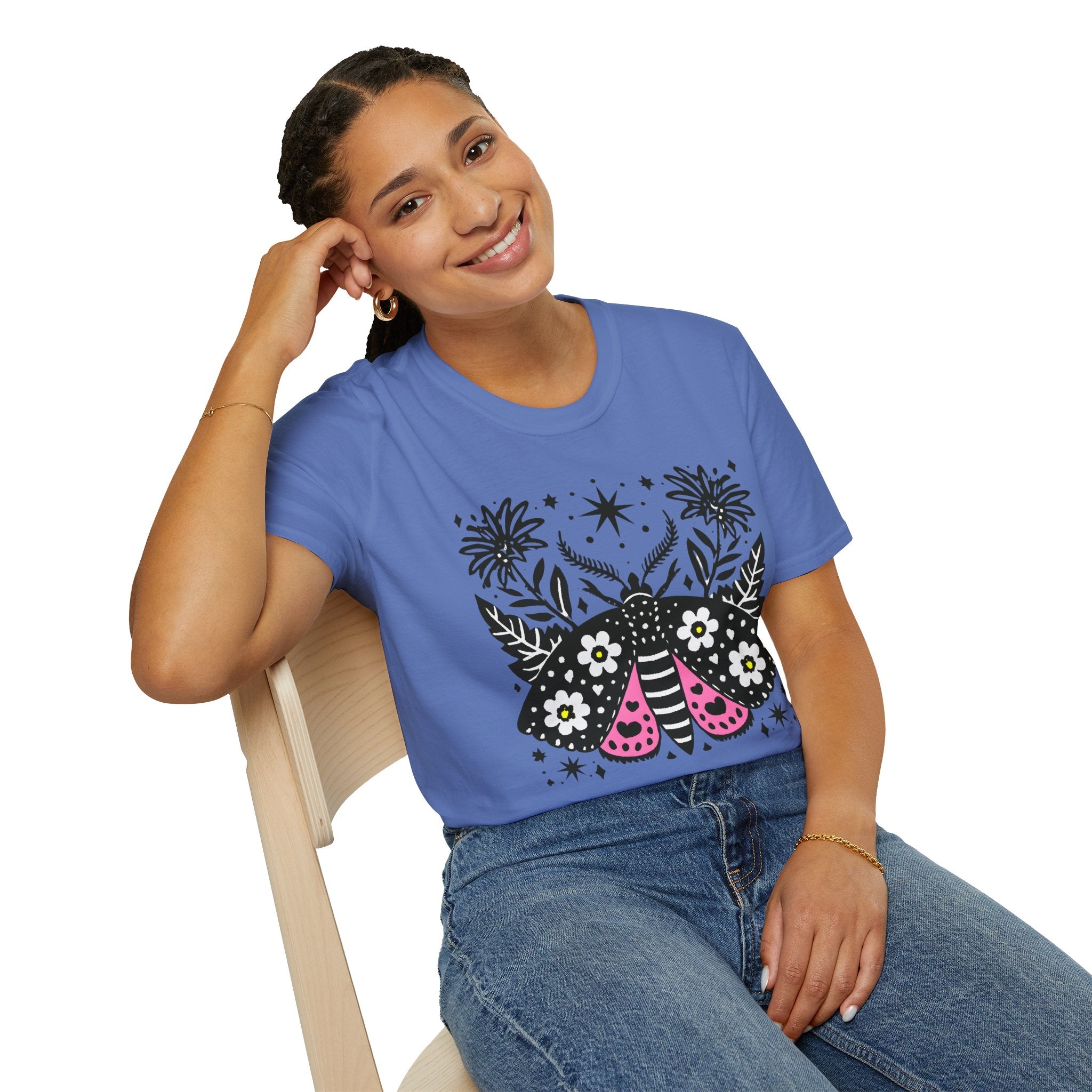 Floral Moth Shirt | Botanical Moth T-Shirt, Night Sky Floral Graphic