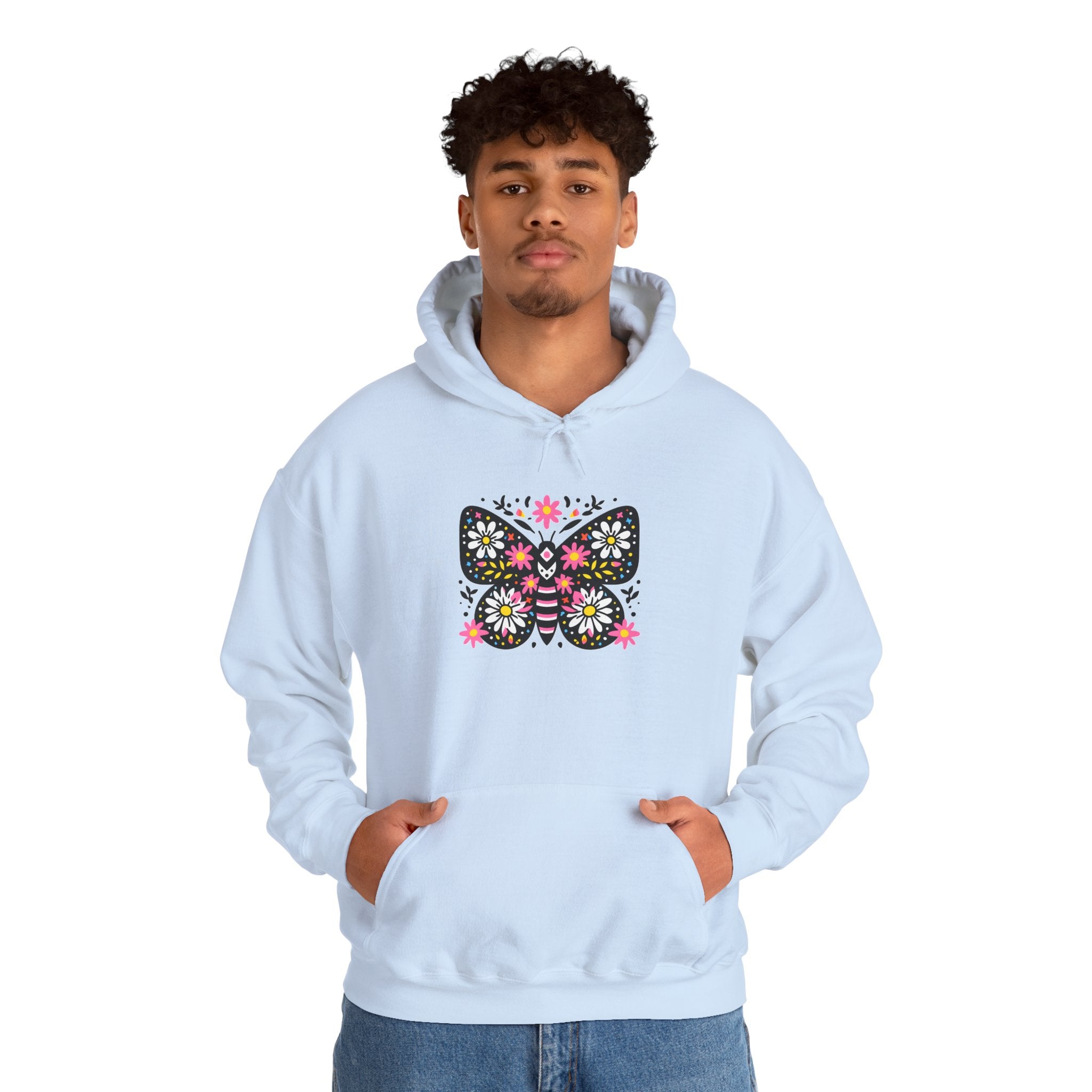 Floral Folk Art Butterfly Hoodie — Colorful Boho Sweatshirt