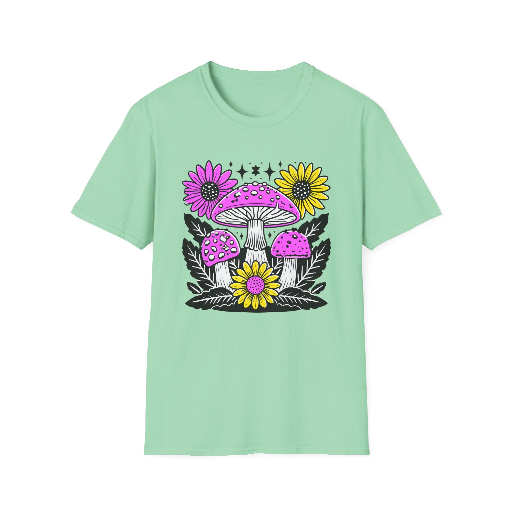 Pink Psychedelic Mushroom T-Shirt | Sunflower Graphic, Retro Mushroom Art