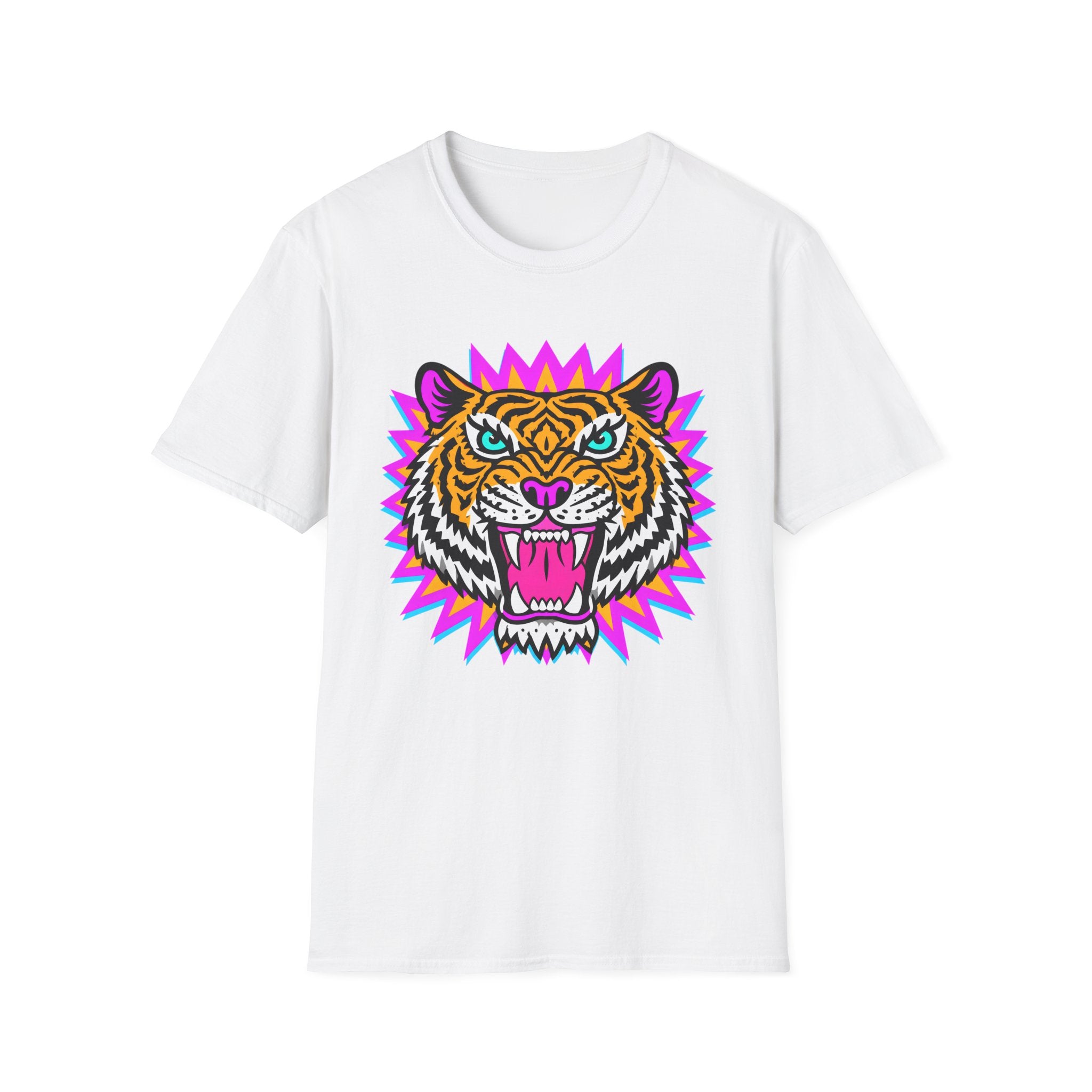 Neon Pop Tiger Head T-Shirt | Retro Tribal Cat Tee