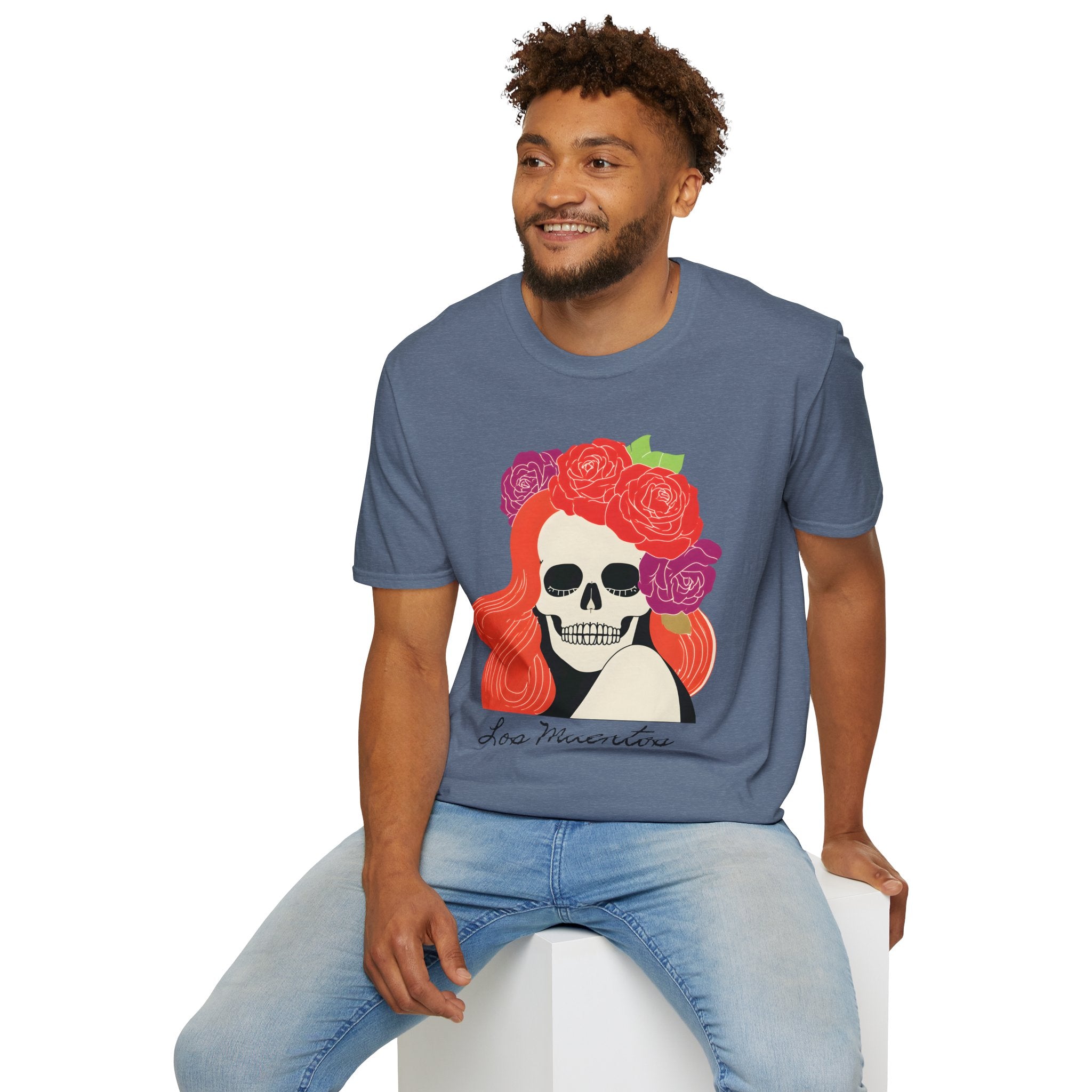 Los Muertos Floral Skull with Flower Crown T-Shirt | La Catrina Art