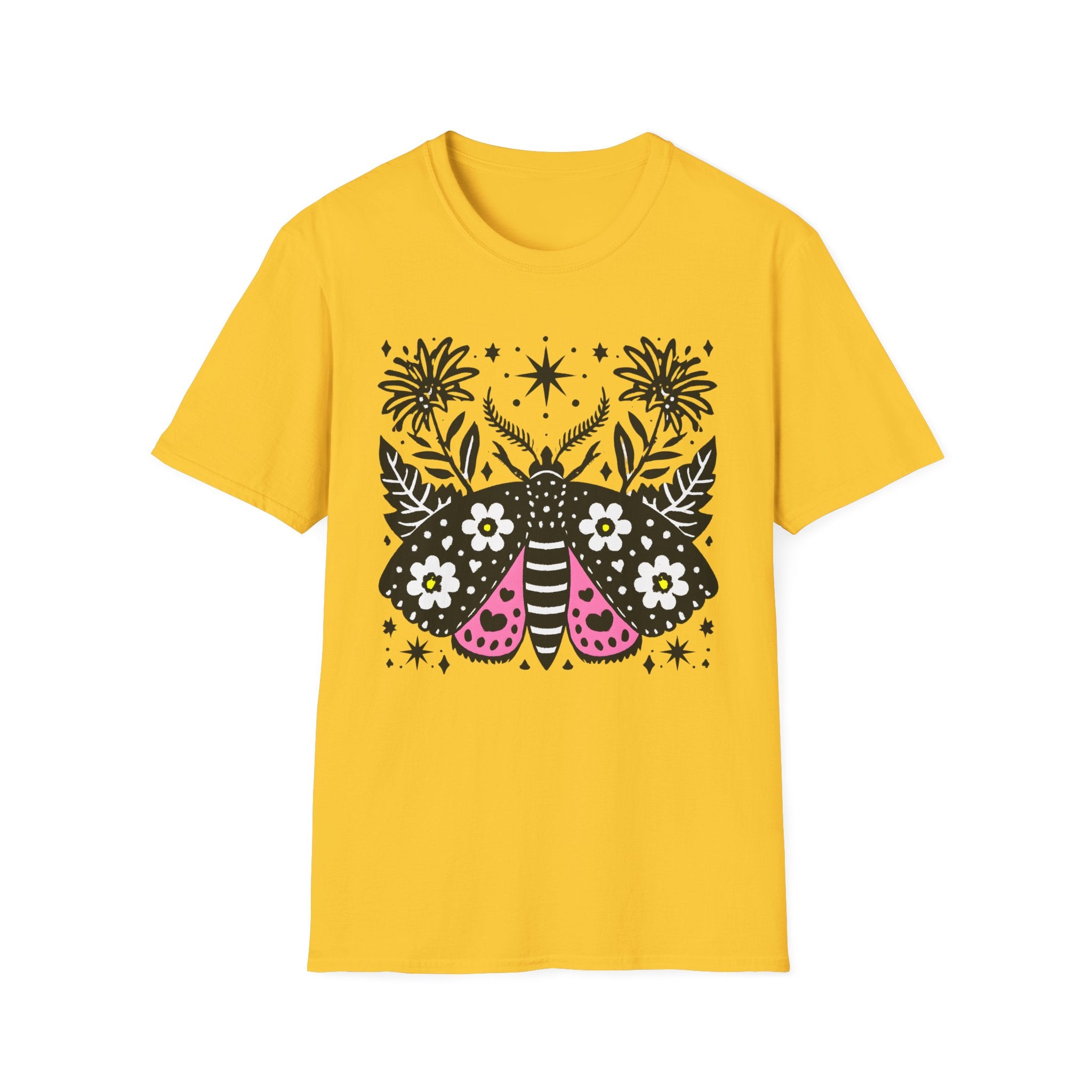 Floral Moth Shirt | Botanical Moth T-Shirt, Night Sky Floral Graphic