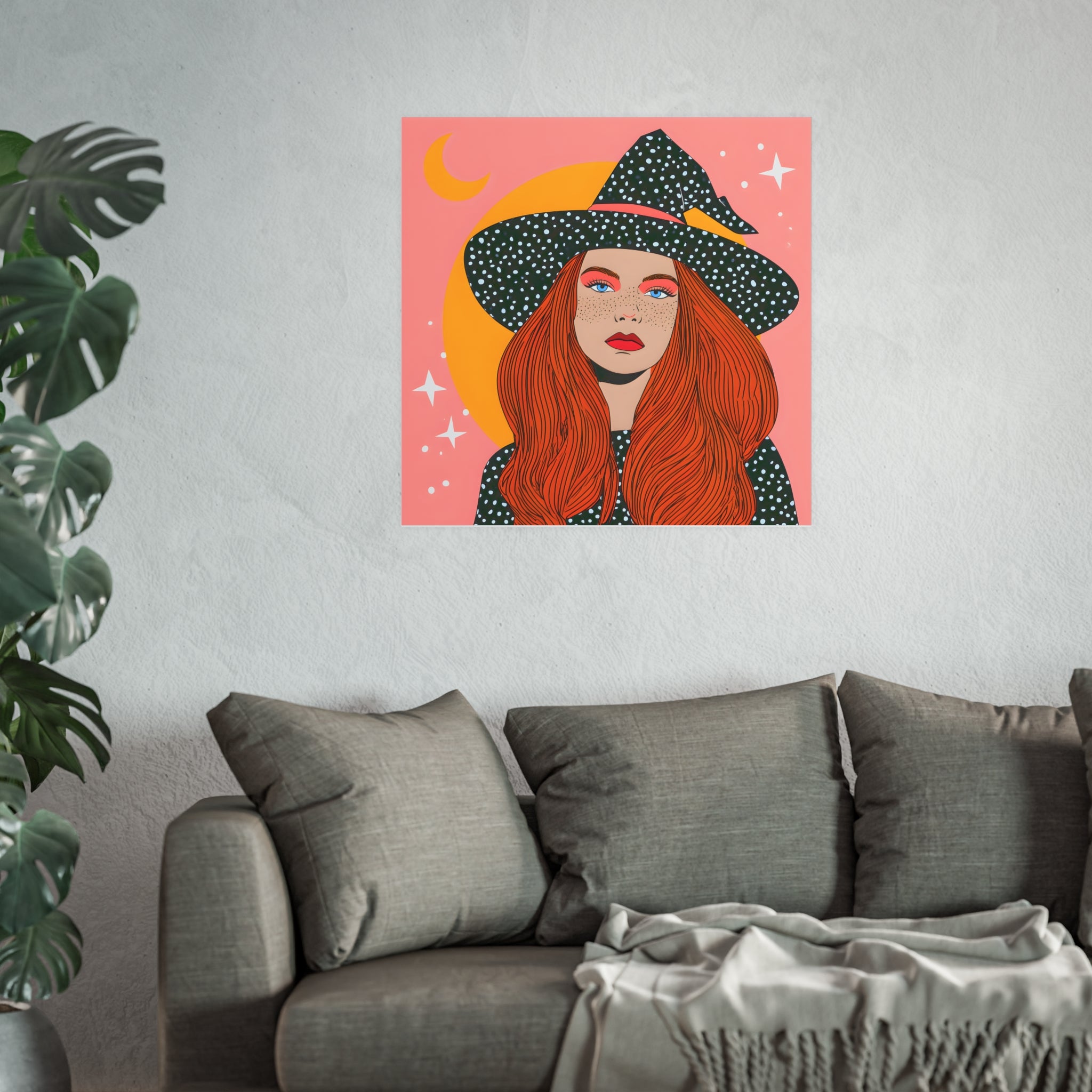 Redhead Witch Illustration Posters | Moon, Stars, Boho Wall Art