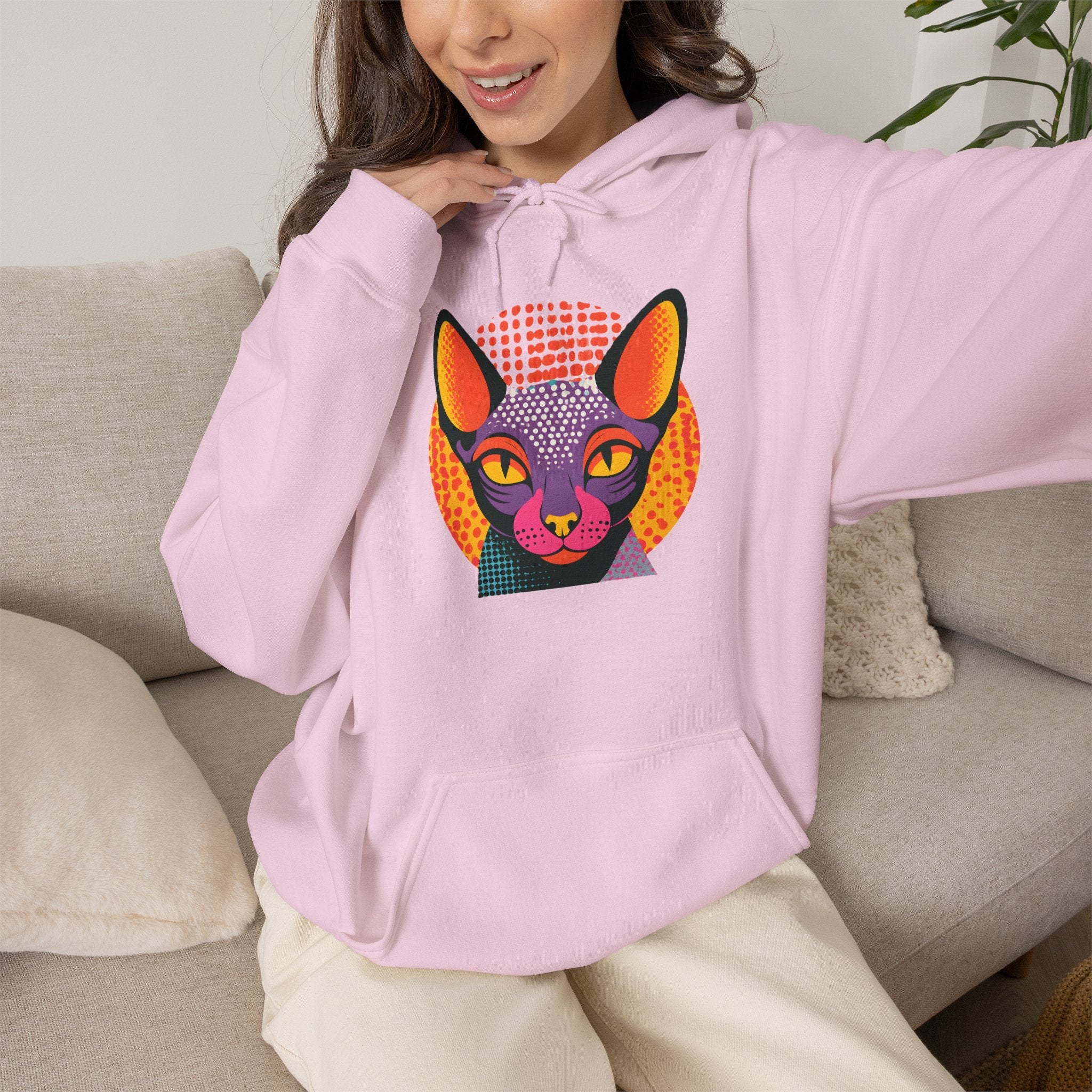 Sphynx Cat Pop Art Hoodie – Colorful Retro Cat Portrait Sweatshirt Printify