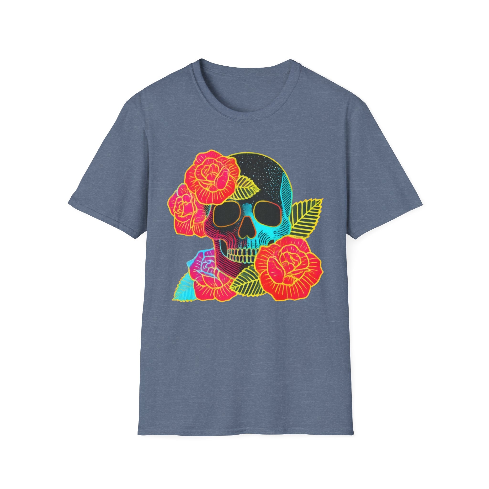 Neon Skull with Roses T-Shirt | Floral Skull Tee