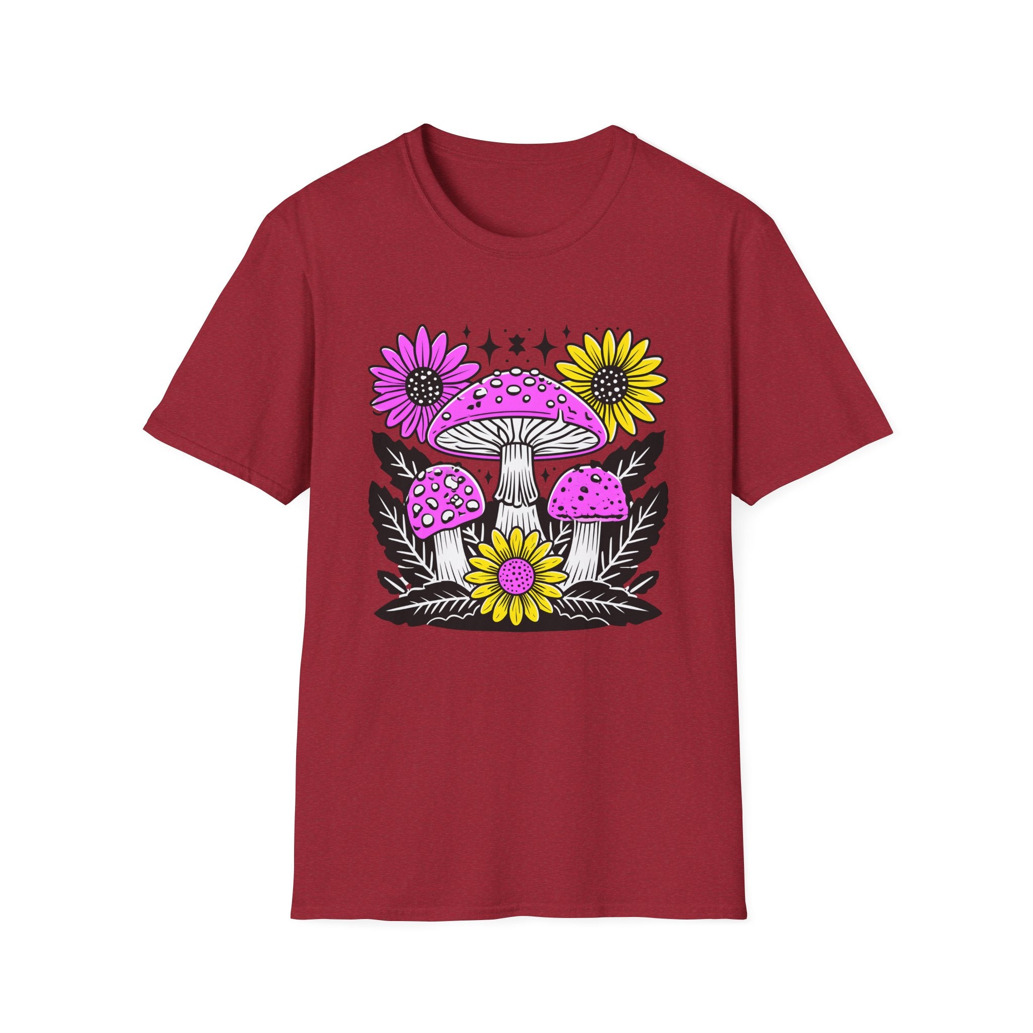Pink Psychedelic Mushroom T-Shirt | Sunflower Graphic, Retro Mushroom Art