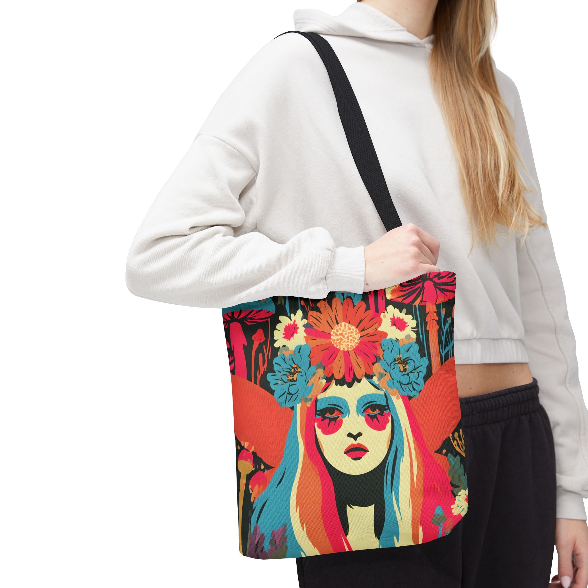 Psychedelic Floral Crown Fairy Portrait Tote