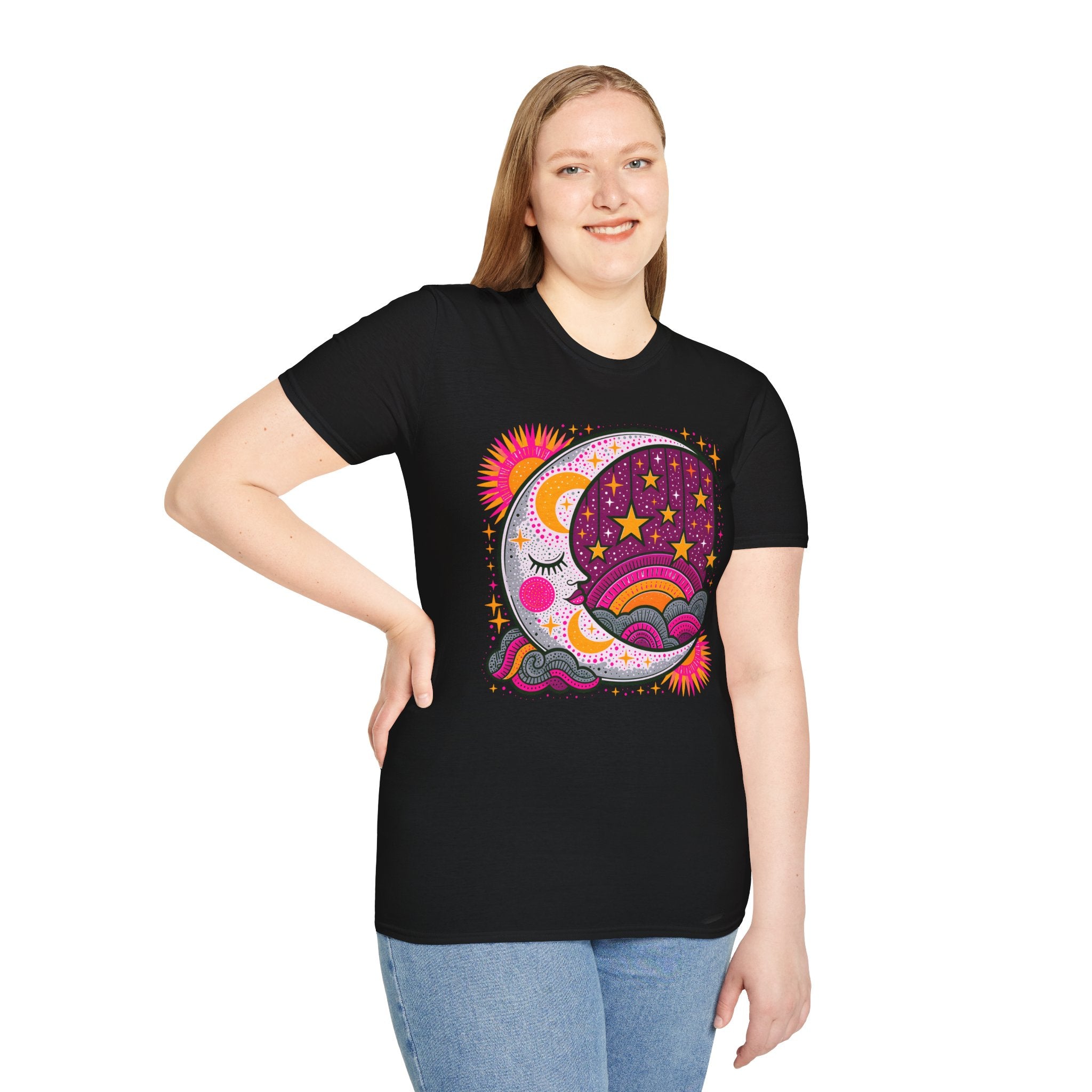 Celestial Sun Moon Rainbow T-Shirt | Retro Stars Boho Tee