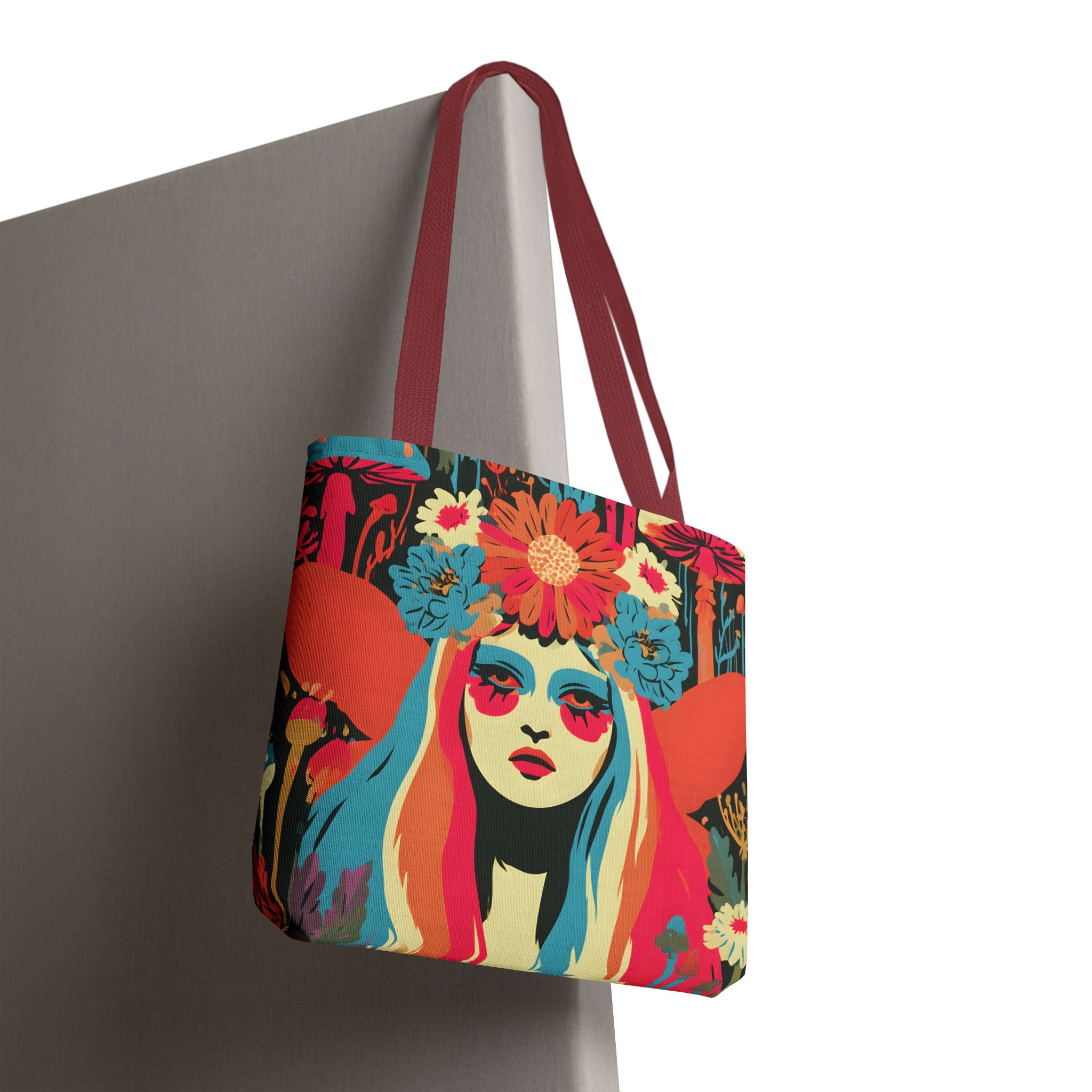 Psychedelic Floral Crown Fairy Portrait Tote